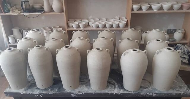 The waiting game. 
In order to make shure all openings fit the lamp fixings pots need to dru fully. then comes gentle sanding and reweeting with white vinegar. sanding will be required again once the first bisque firing is done. 
#issygrangerlondon #