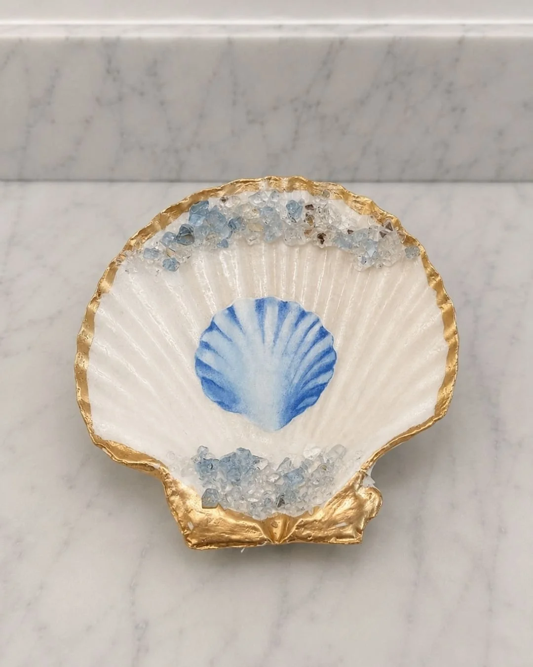 Blue Shell & Crystal Jewelry Tray and Trinket Dish | Coastal Inspired Made by Raquel