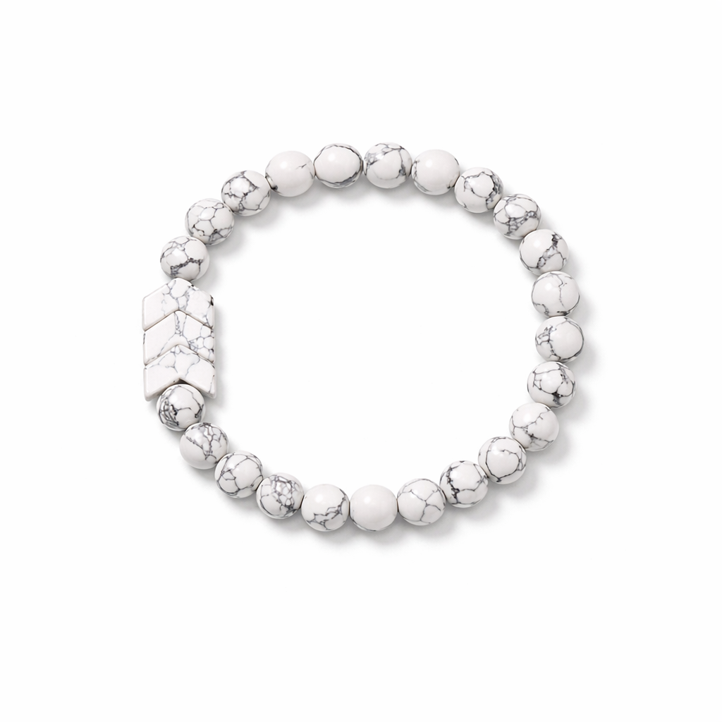 Semi-Precious Howlite Triple Chevron Stretch Bracelet