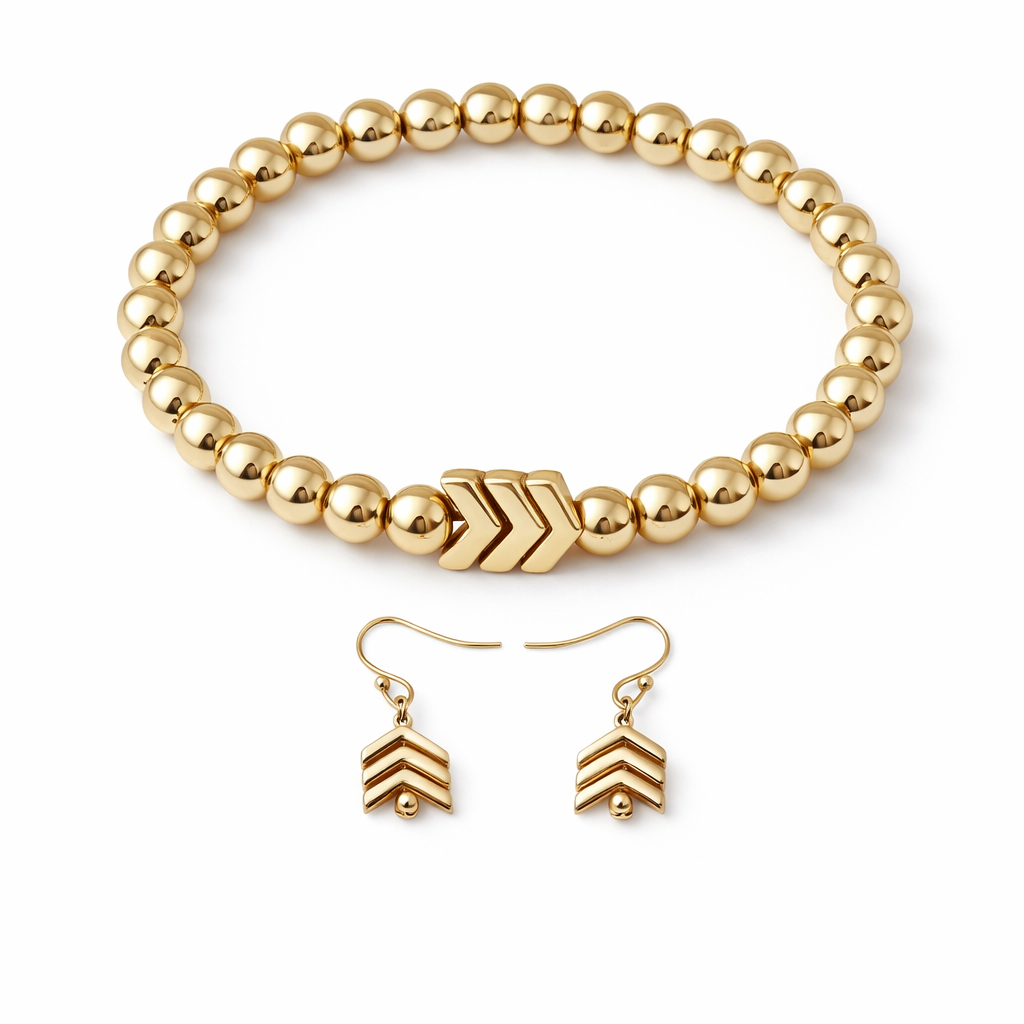 Triple Chevron Gold Bracelet & Earring Set