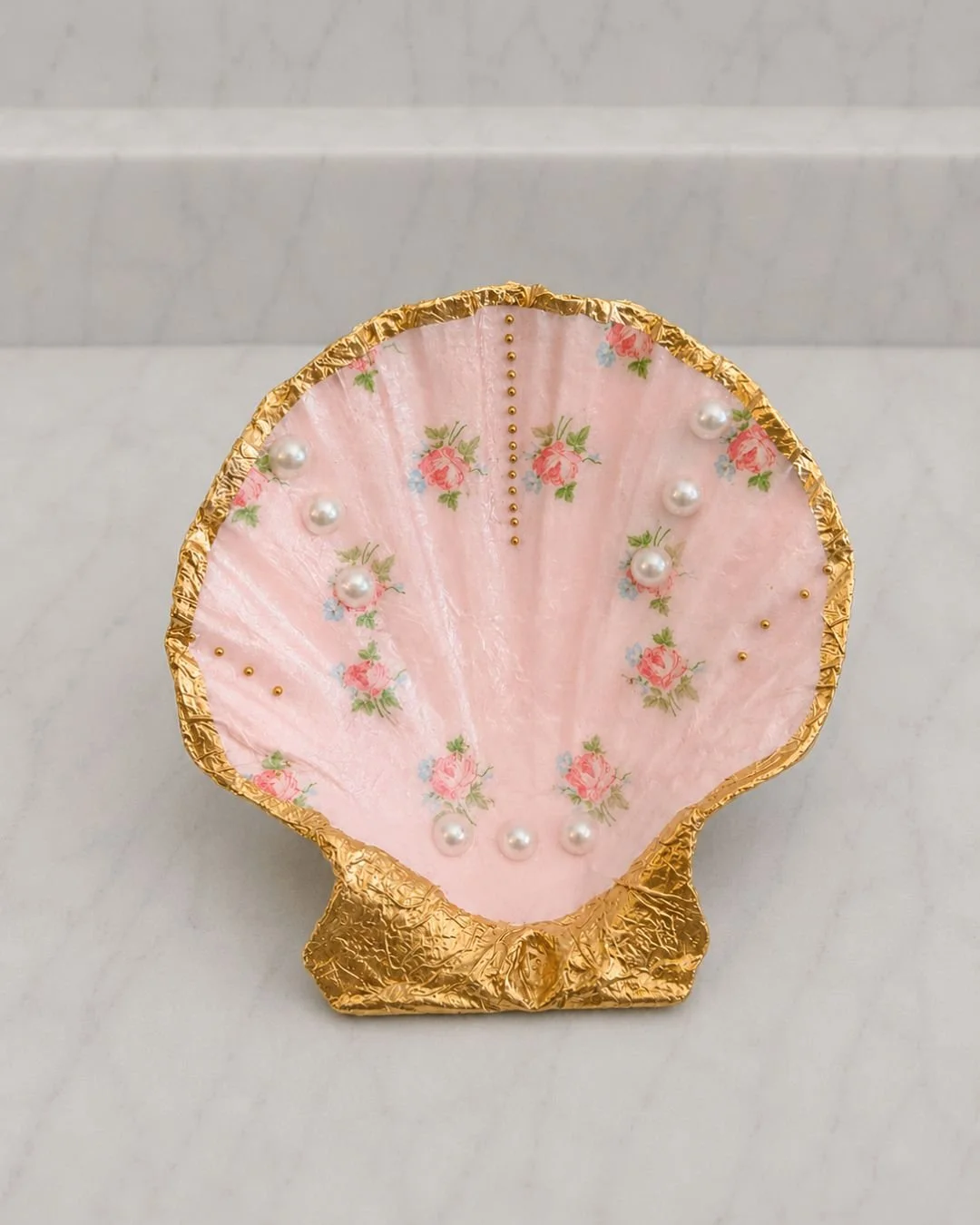 Pink and Gold Shell Jewelry Dish and Trinket Tray | Coquette Inspired