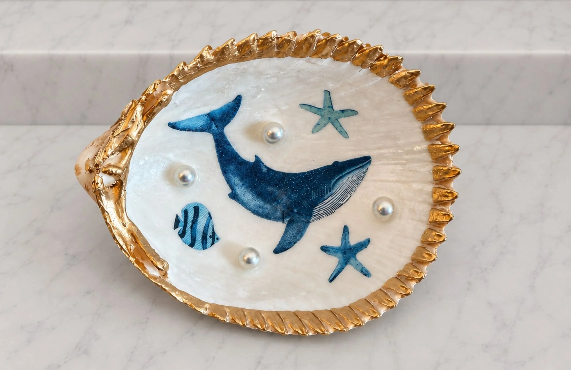 Ocean Whale Shell Jewelry Dish and Trinket Tray | Coastal Inspired Made by Raquel