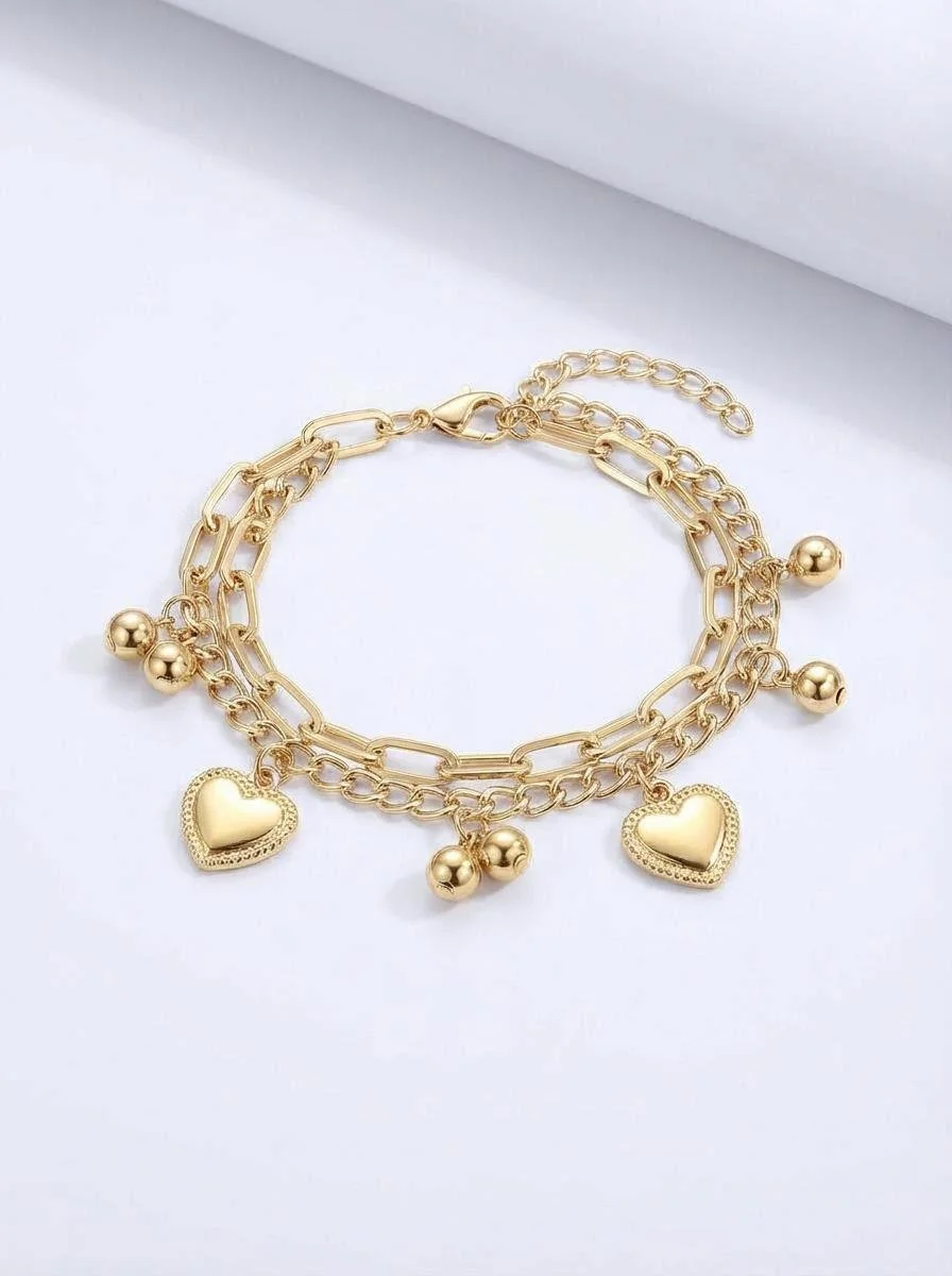 Gold Heart Charm Bracelet