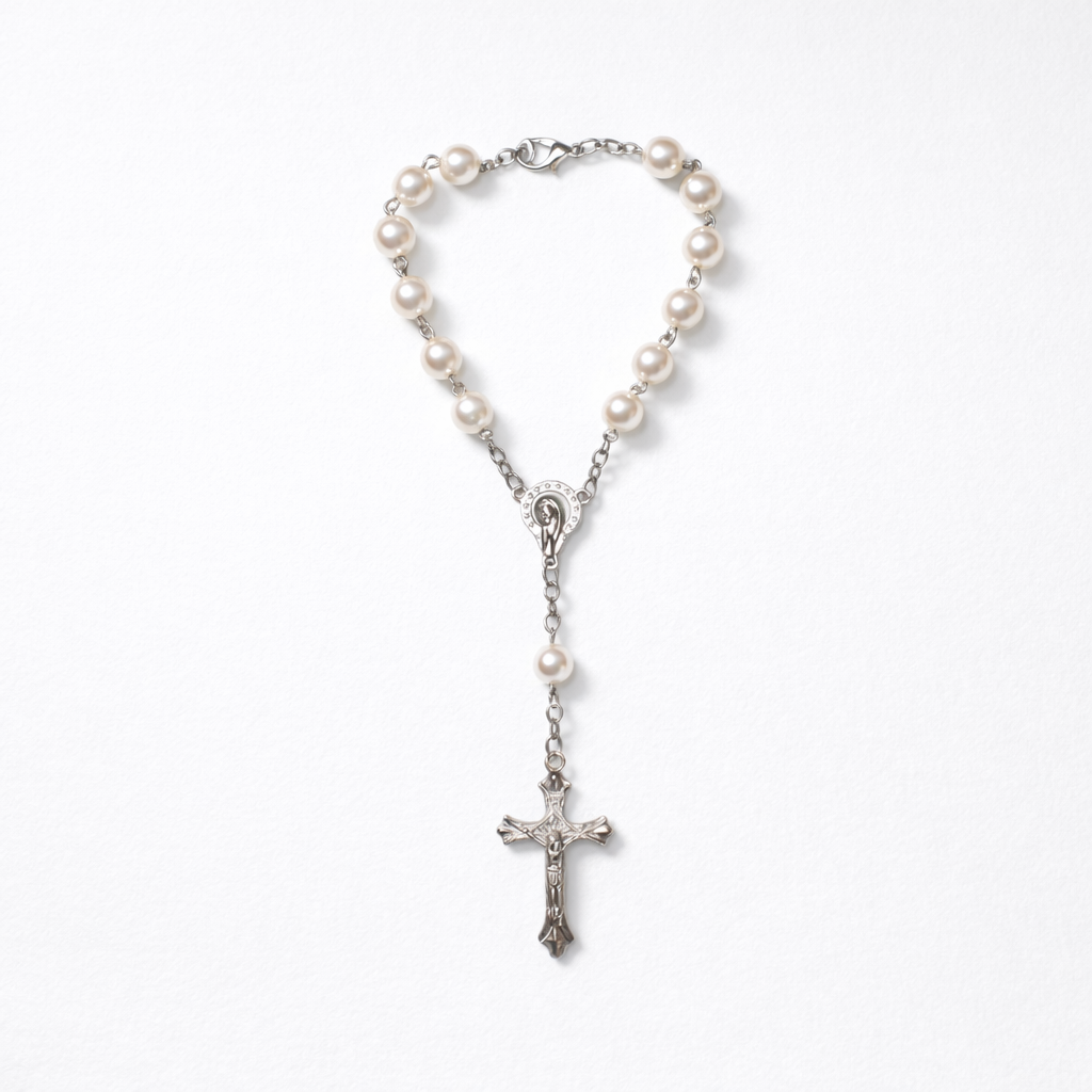 Wrist Rosary Bracelet - Beautiful Faux Pearl