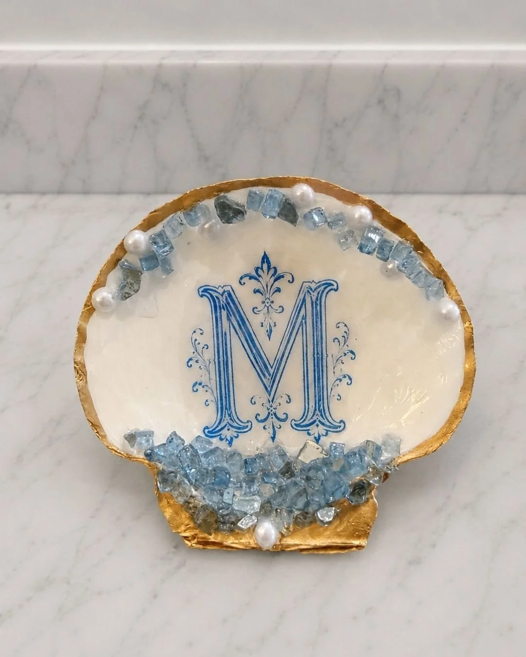 Personalized Monogram Scallop Shell Jewelry Tray