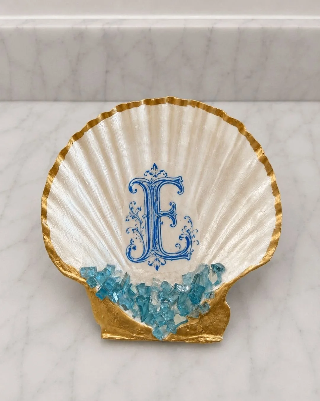 Personalized Monogram Scallop Shell Jewelry Tray