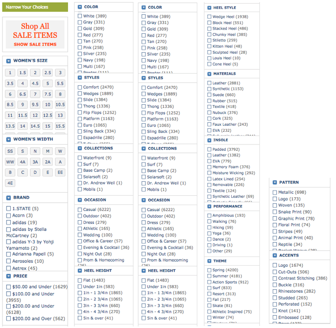 Figure 1: Zappos Filter Extravaganza