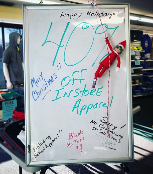 Rico was right! THE SALE IS ON! 40% off in-store inventory. Excludes school apparel. Stop in to see what last minute gifts you can find! #sportsink #elfontheshelf #manistee #SALE