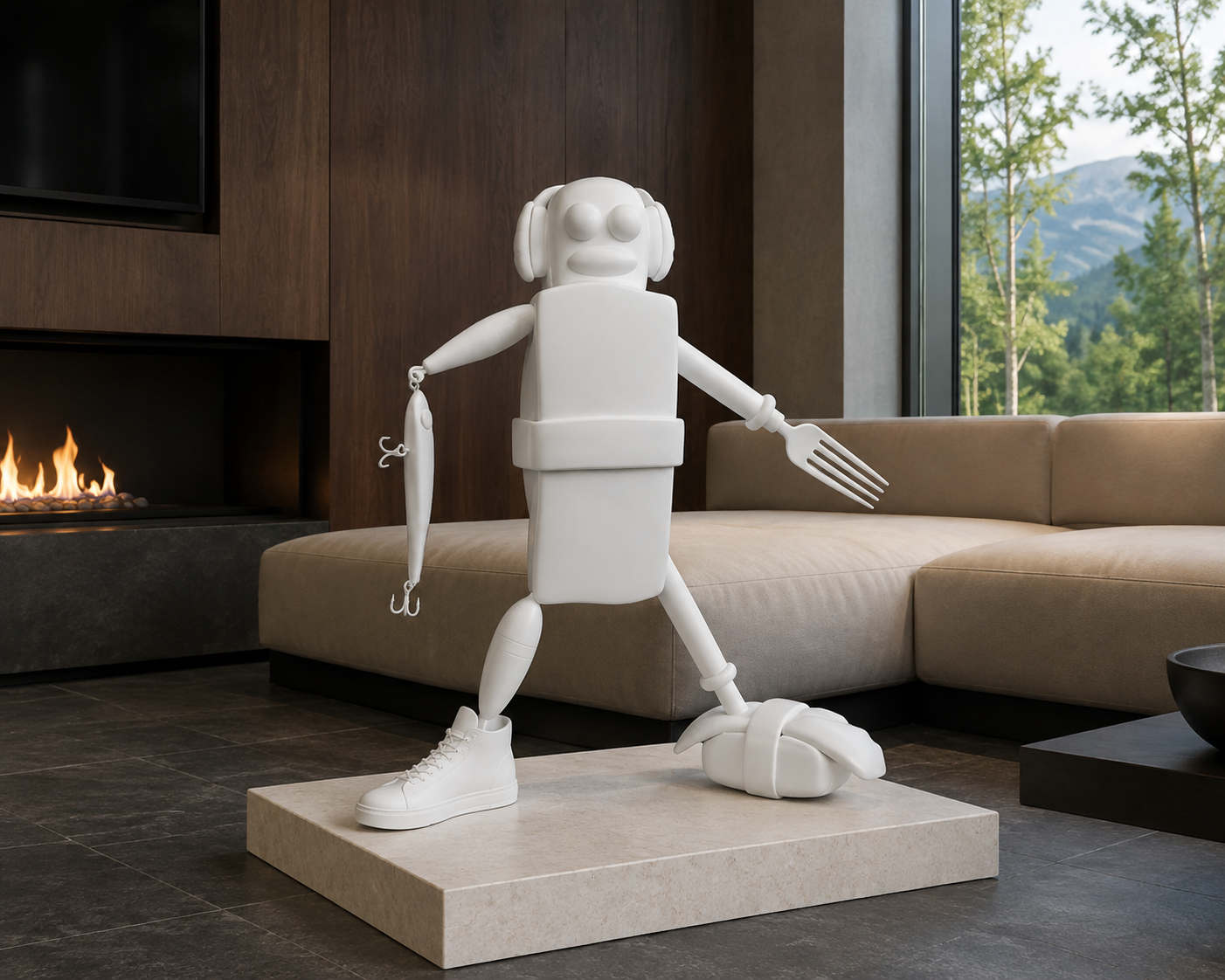 Crispy Rice On Tuna, 24-inch sculpture displayed in a contemporary interior