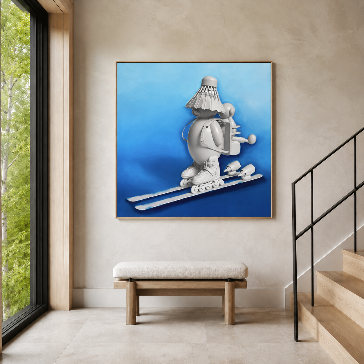 How I Learned To Ski, artwork by Alexander Reagan displayed in a contemporary interior