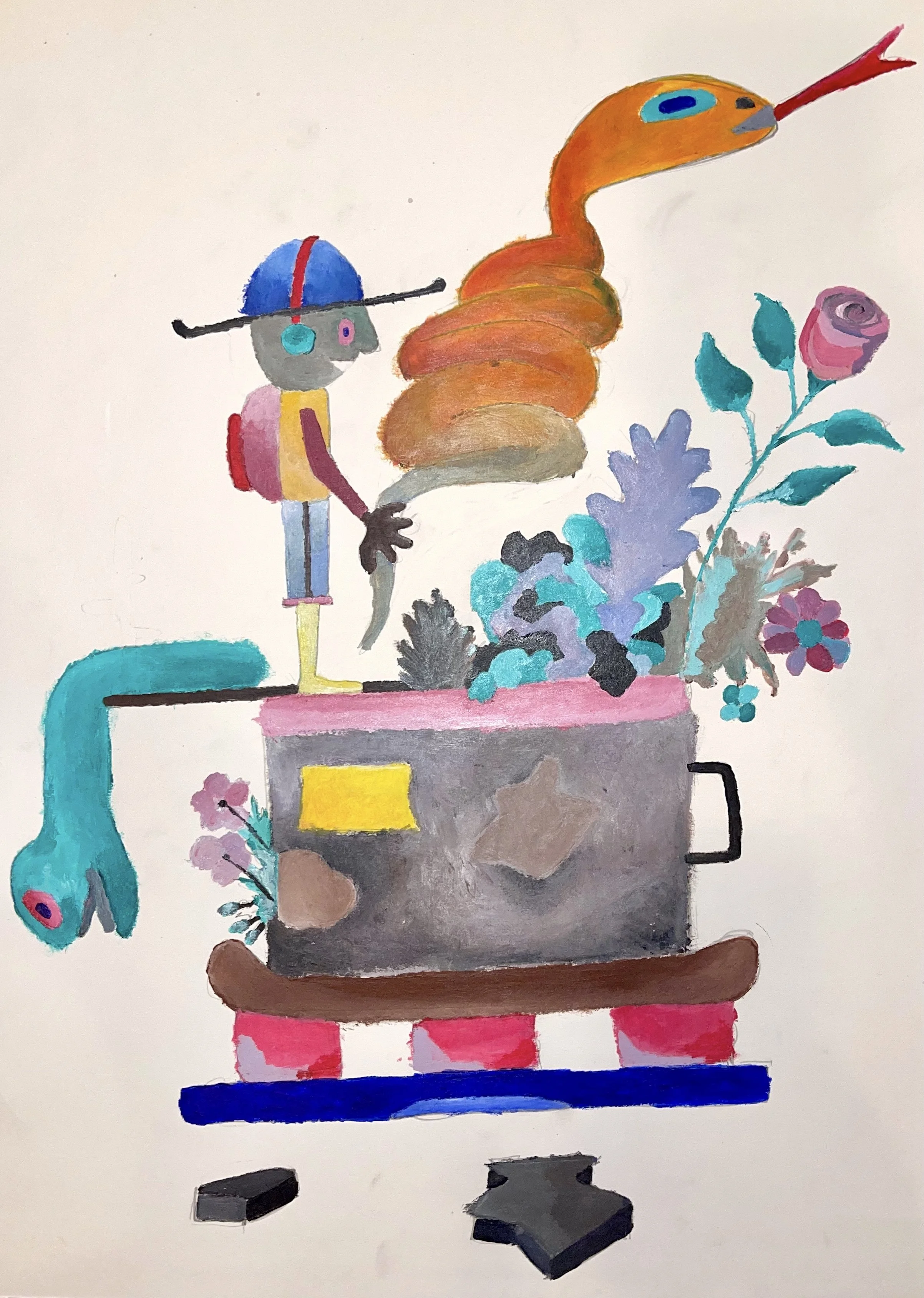 Flower Pot, original acrylic and oil work on German paper by Alexander Reagan