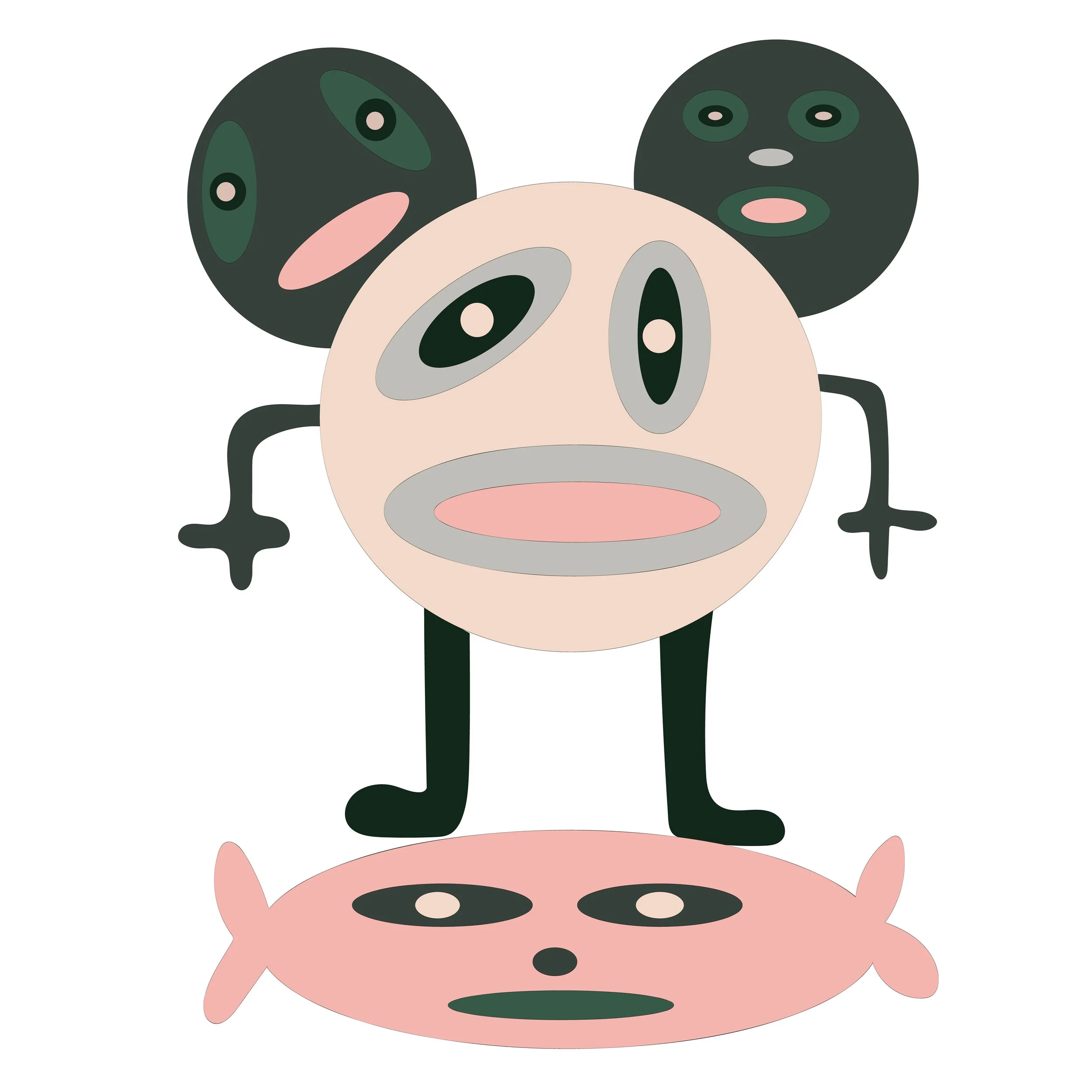 Superflat character 6, acrylic character work on paper by Alexander Reagan