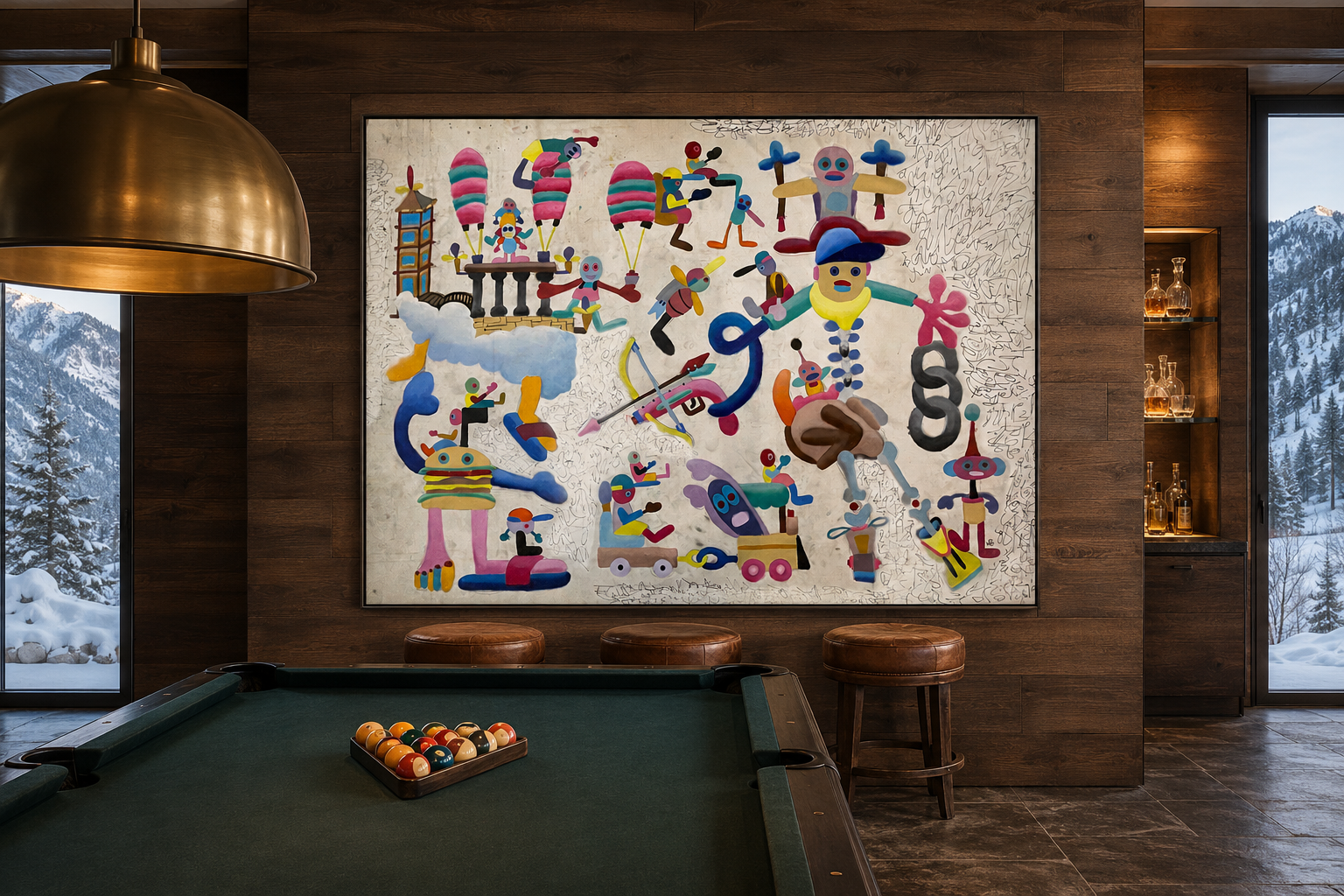 Burger Hunter, oil painting on canvas by Alexander Reagan displayed in a contemporary interior