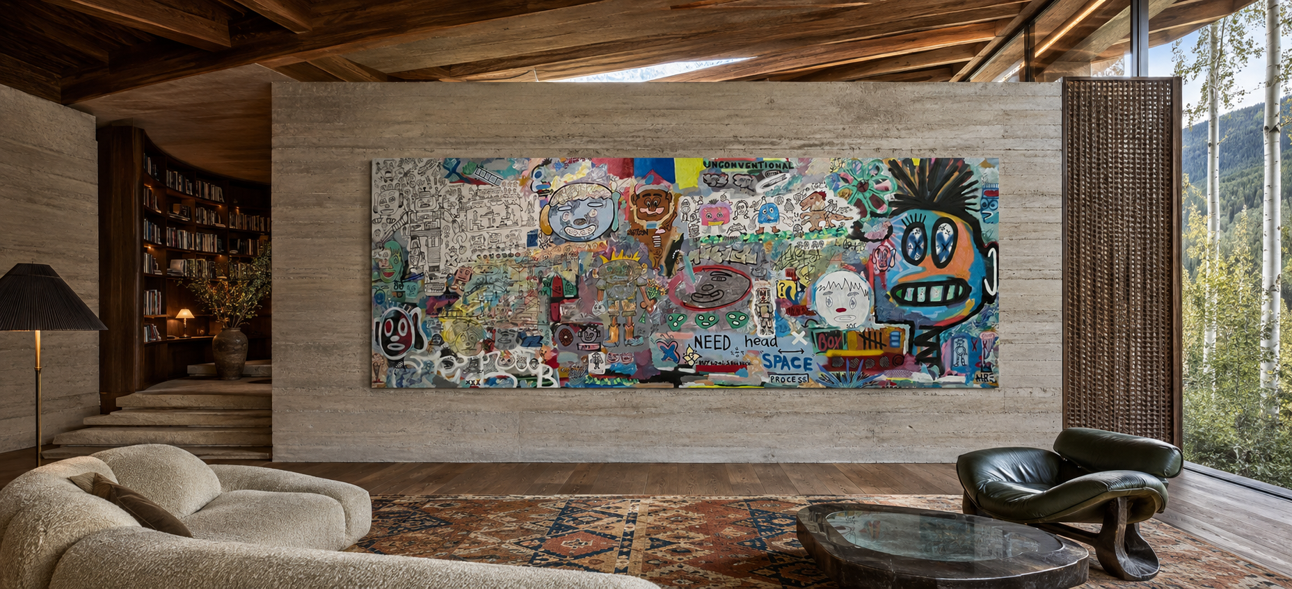 Five Years, mixed-media painting on canvas by Alexander Reagan displayed in a contemporary interior