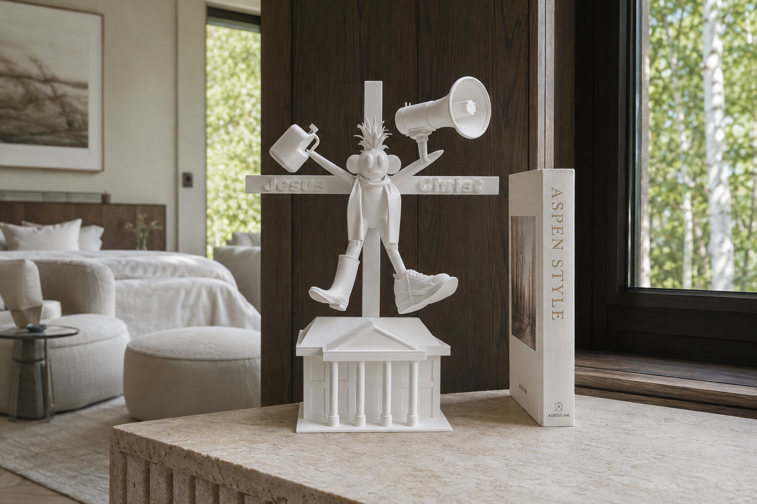 Pretend Shaman, 12-inch sculpture displayed in a contemporary interior