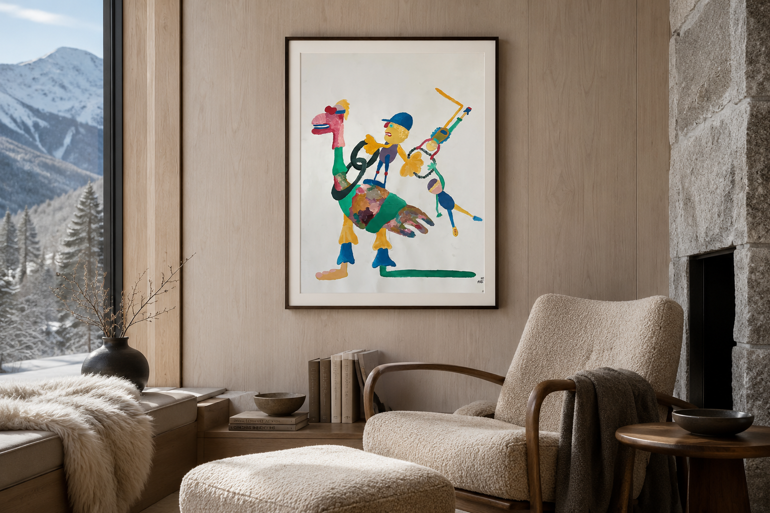 Hold On, acrylic and oil work on German paper by Alexander Reagan displayed in a contemporary interior