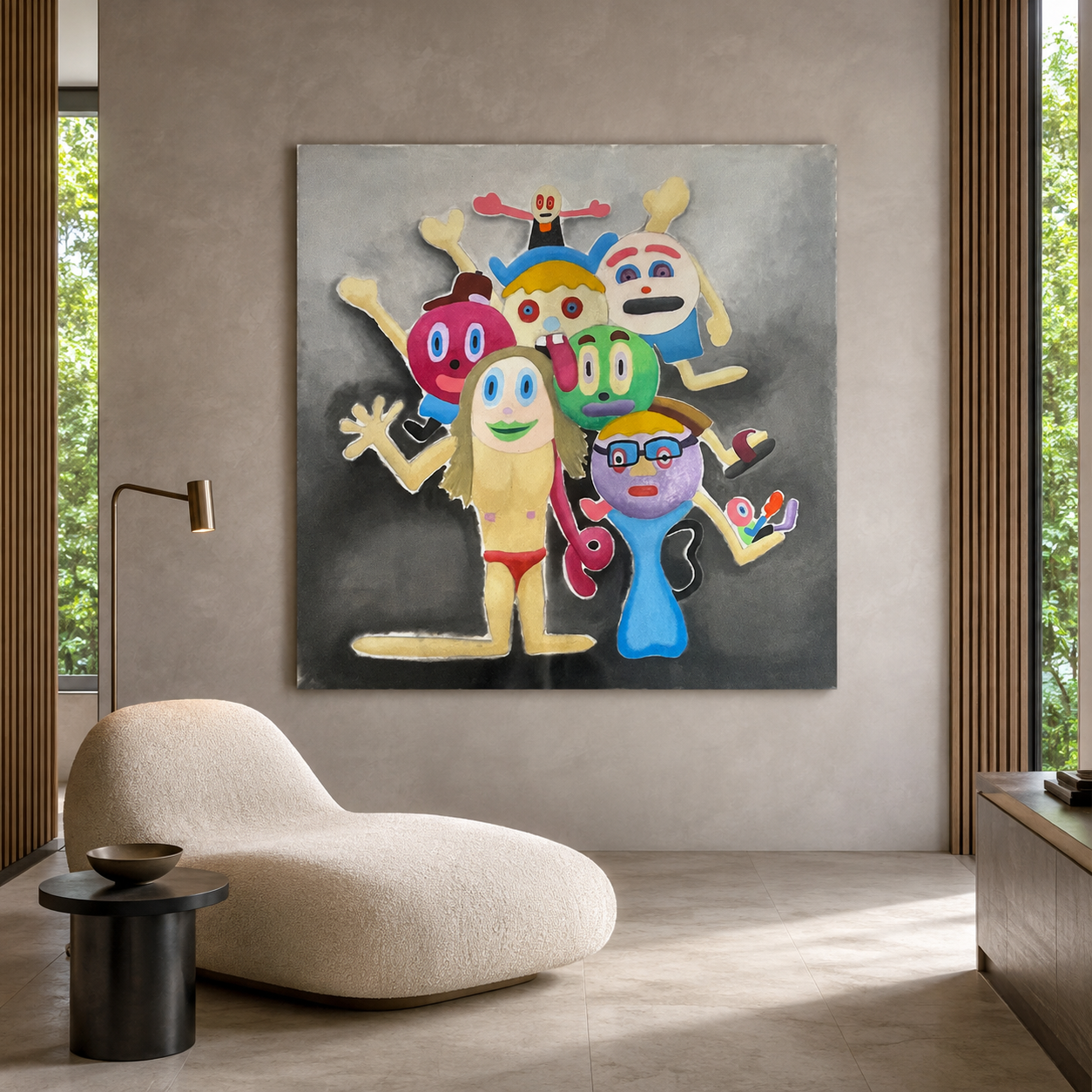 Naked Cartoons, oil painting on canvas by Alexander Reagan displayed in a contemporary interior