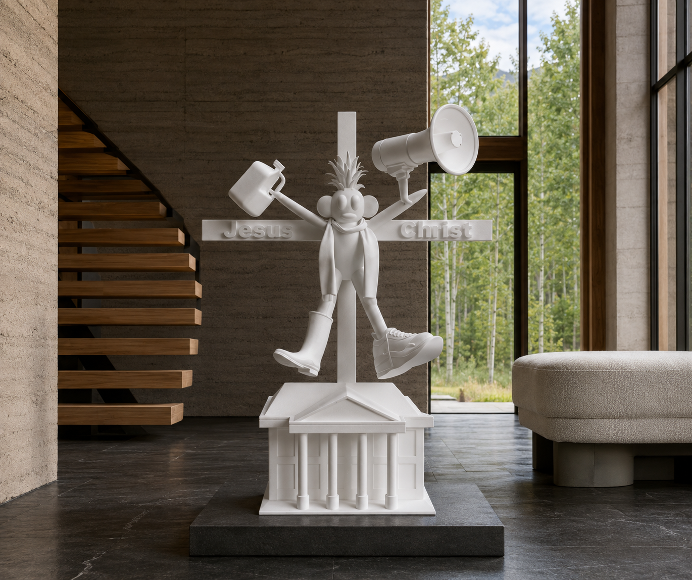Pretend Shaman, 24-inch sculpture displayed in a contemporary interior
