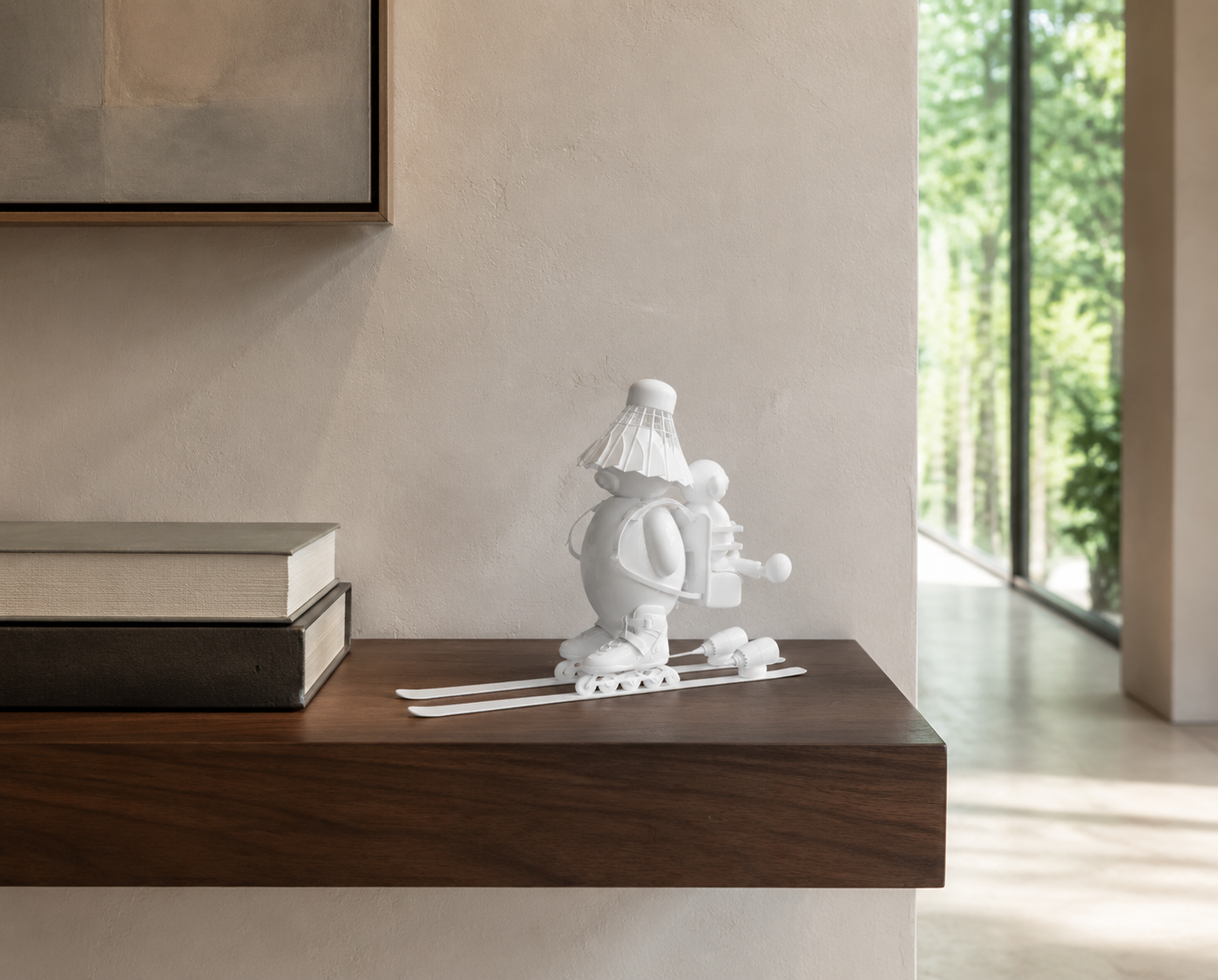How I Learned To Ski, 6-inch sculpture displayed in a contemporary interior
