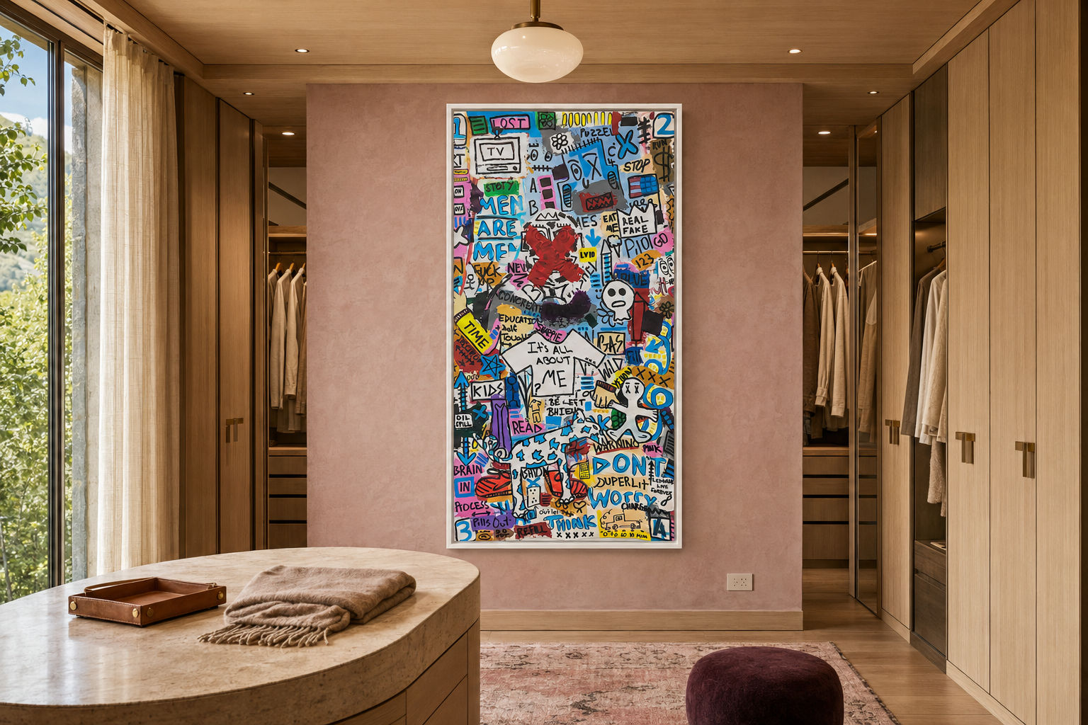 All About Me, mixed-media painting on canvas by Alexander Reagan displayed in a contemporary interior