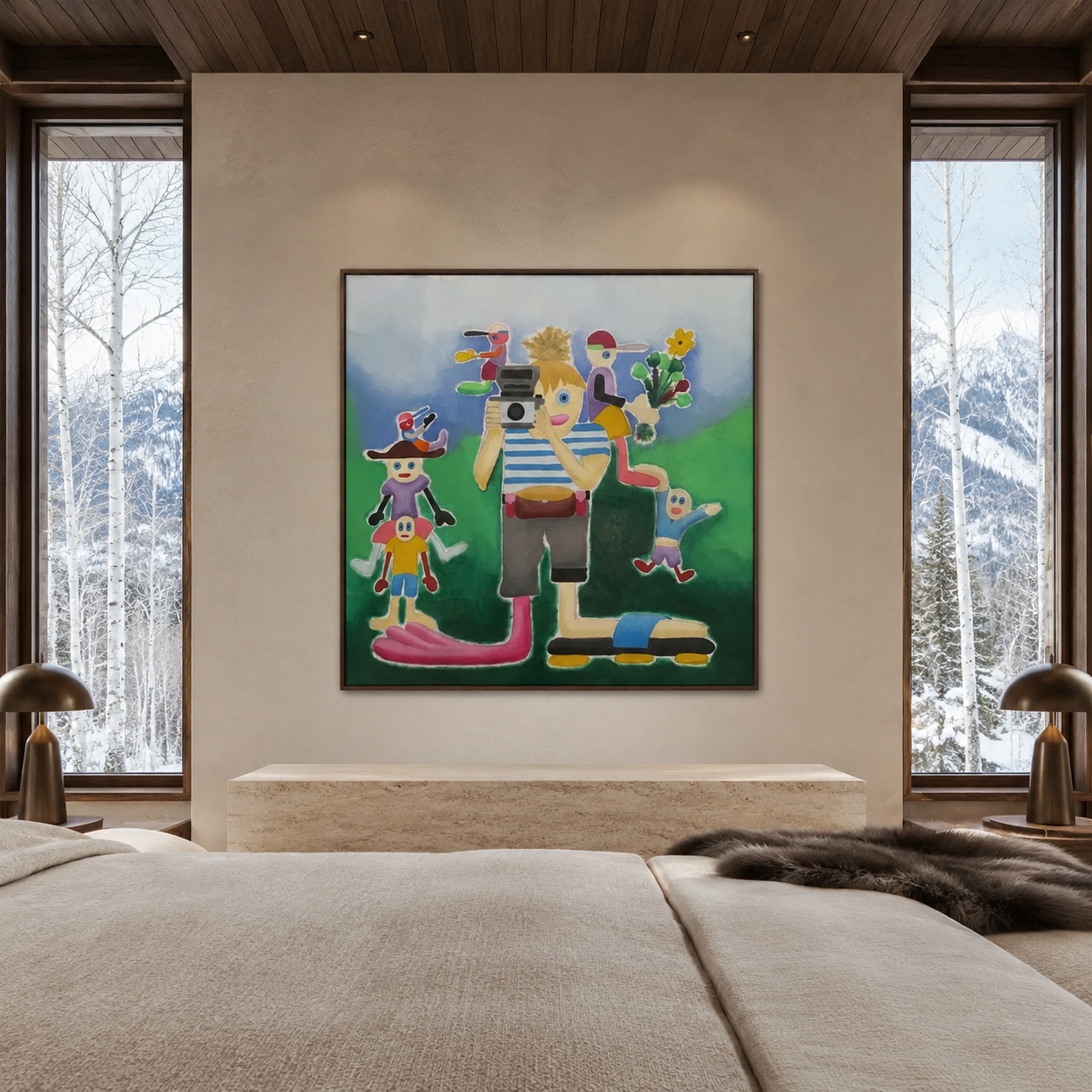 Camera Guy, oil painting on canvas by Alexander Reagan displayed in a contemporary interior