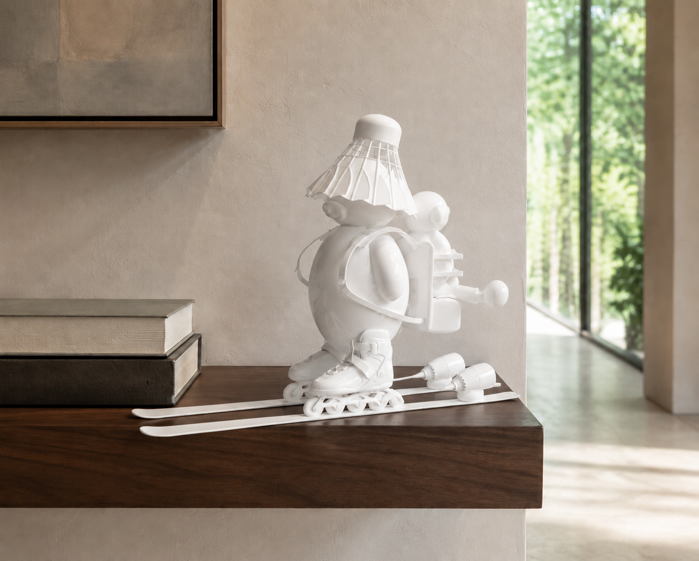 How I Learned To Ski, 12-inch sculpture displayed in a contemporary interior