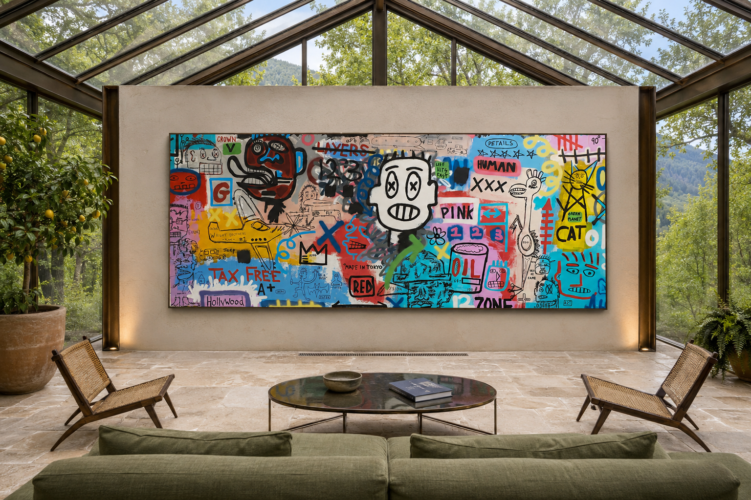 Complex Scribbles, mixed-media painting on canvas by Alexander Reagan displayed in a contemporary interior
