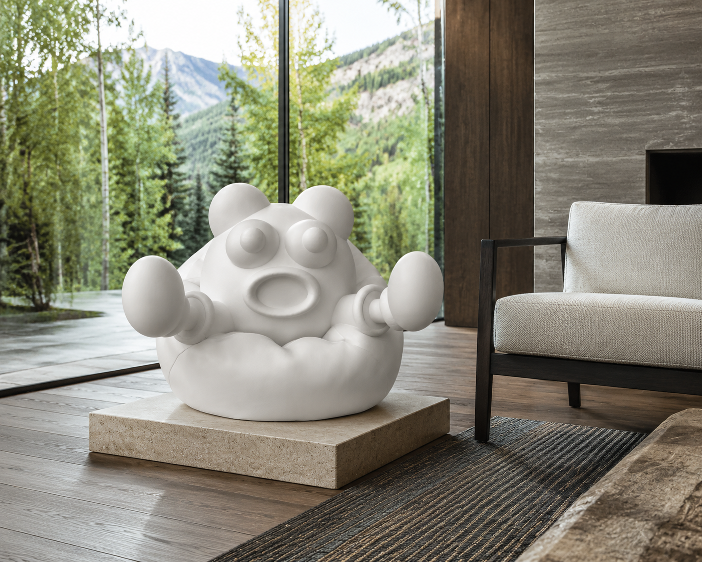 Bean Bag Boy, 24-inch sculpture displayed in a contemporary interior