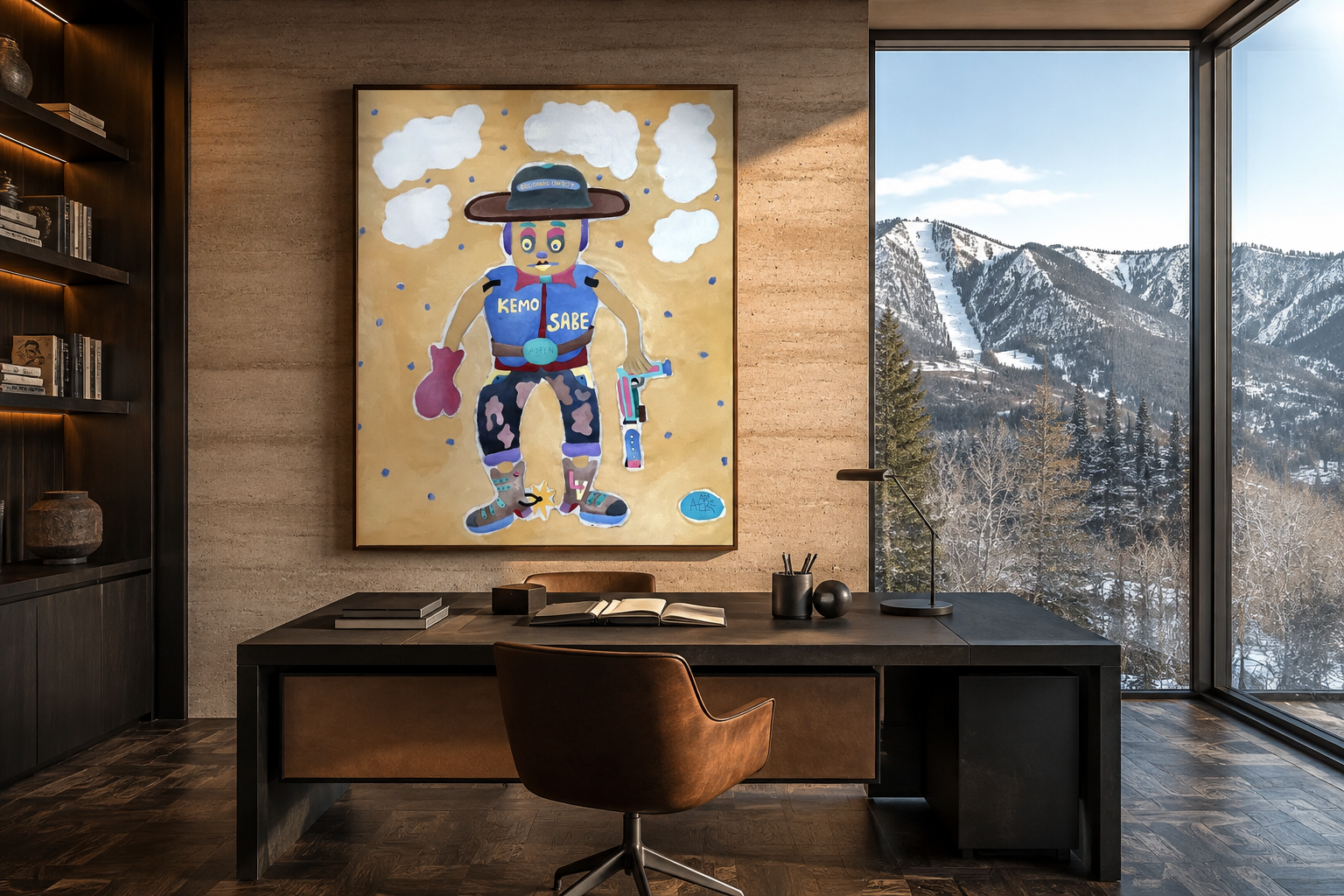 Kemo Sabe, oil and acrylic painting on canvas by Alexander Reagan displayed in a contemporary interior