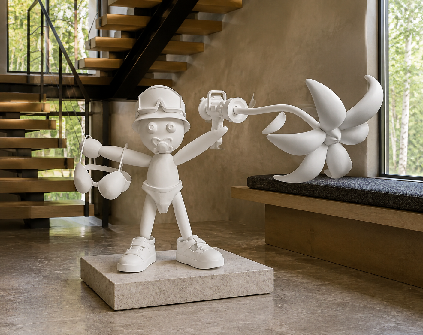 Cry Baby, 24-inch sculpture displayed in a contemporary interior