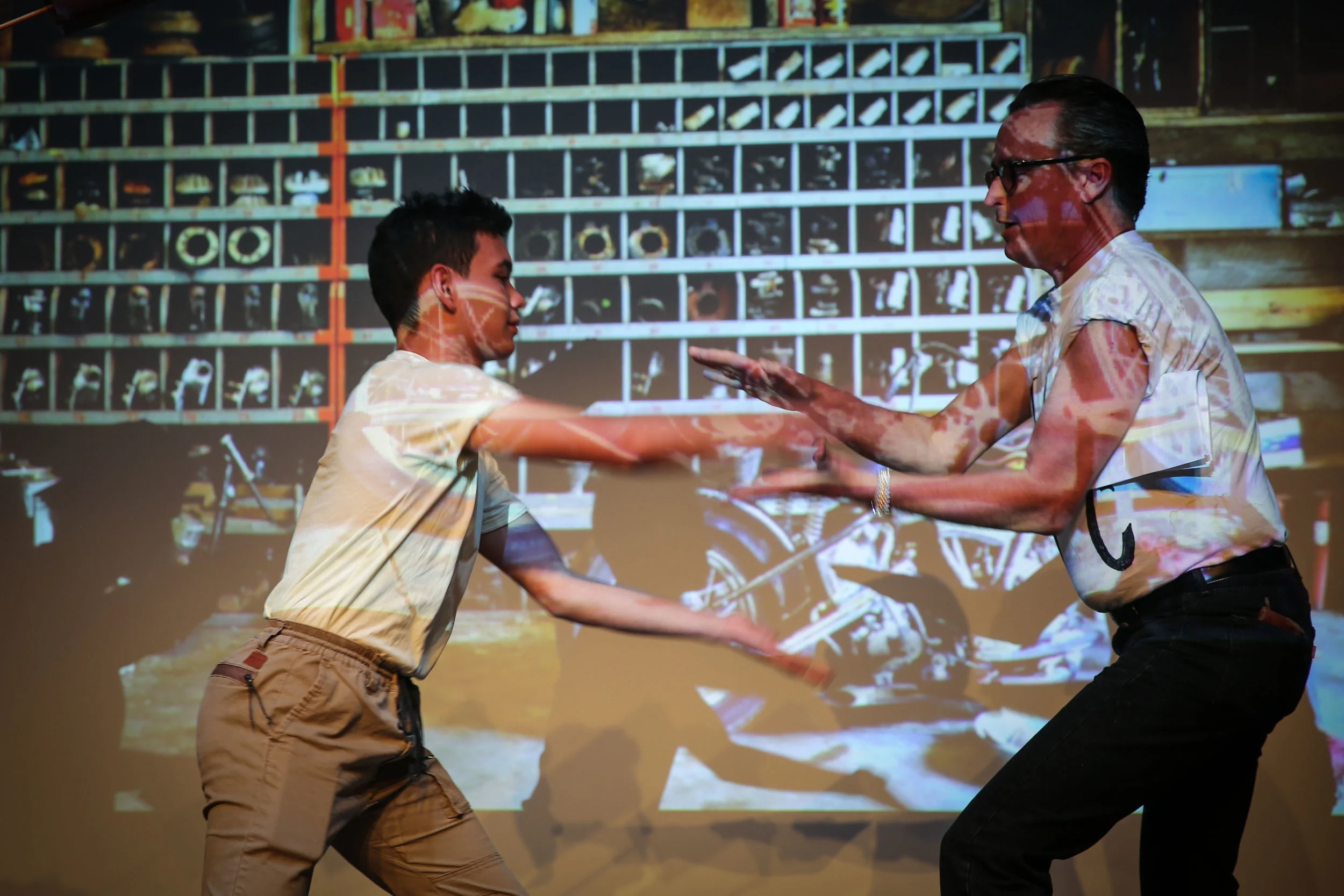 Julio Baeza and David Beebe perform in the Marfa students’ One Act Plays, presented by Marfa Live Arts in May 2017. Photo: Stephanie Huang