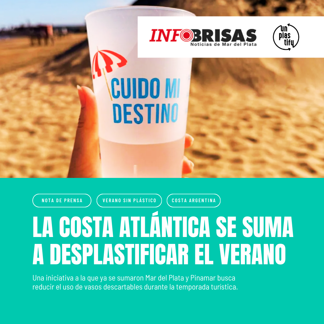 Campaña ambiental en Mar del Plata y Pinamar que promueve el fin de los vasos descartables durante la temporada de verano.