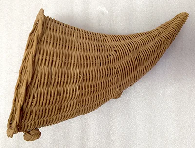 Record Number: 028 Collection Date: 21 Oct 2017 Description: Wicker cornucopia basket, table decoration, symbol of abundance Dimension: 7.5" x 14" x .5"
