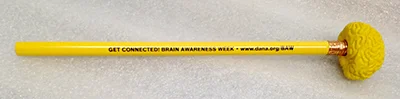 Record Number: 082 Collection Date: 23 Nov 2017 Description: Pencil and eraser, yellow with "Get Connected" Brain Awareness Week logo Dimension: 8" x 1.25" x 1.25"