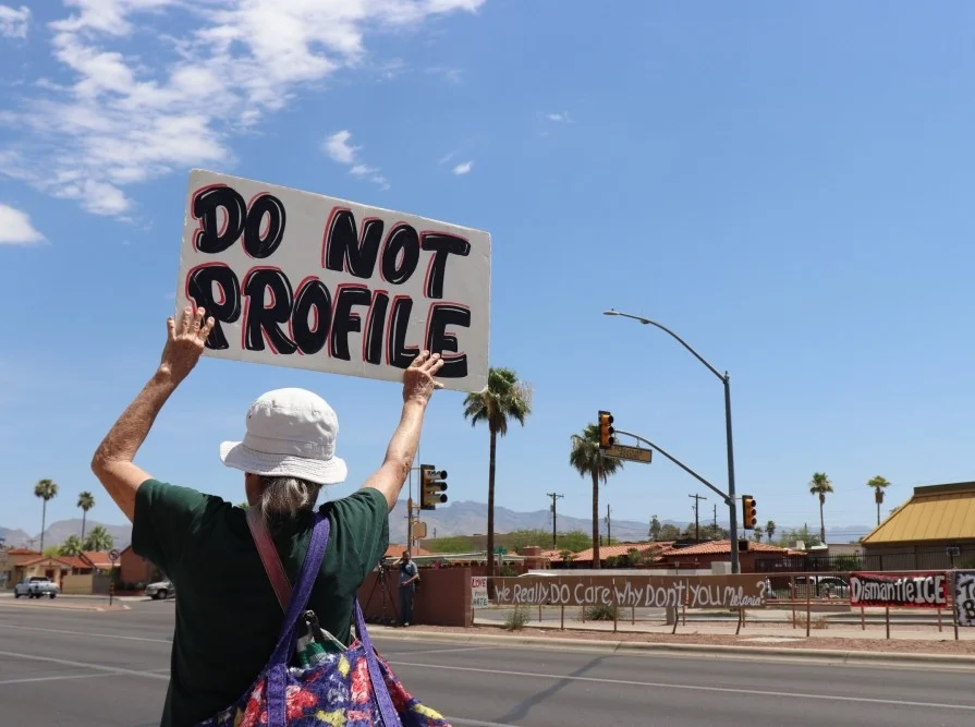 Protestor outside a Southwest Key shelter where 250-300 undocumented children are being held on N. Oracle Road on Thursday, June 28, 2018 in Tucson, Ariz. Photo by Jasmine Demers | The Daily Wildcat.