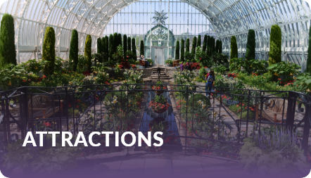 Attractions: glass conservatory filled with gardens, topiaries, and ornate walkways