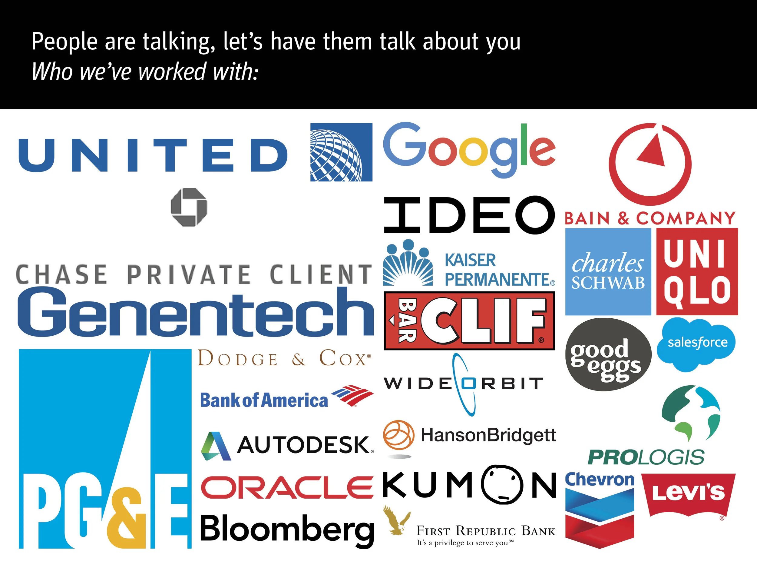 This slide was probably the trickiest to organize- I created a grid with the biggest sponsors in a large column on the left, then 1.5 smaller columns of rectangular logos in the middle, then the square and oddly shaped logos on the far right. I had never wished that there was a standard logo size and ratio before this.