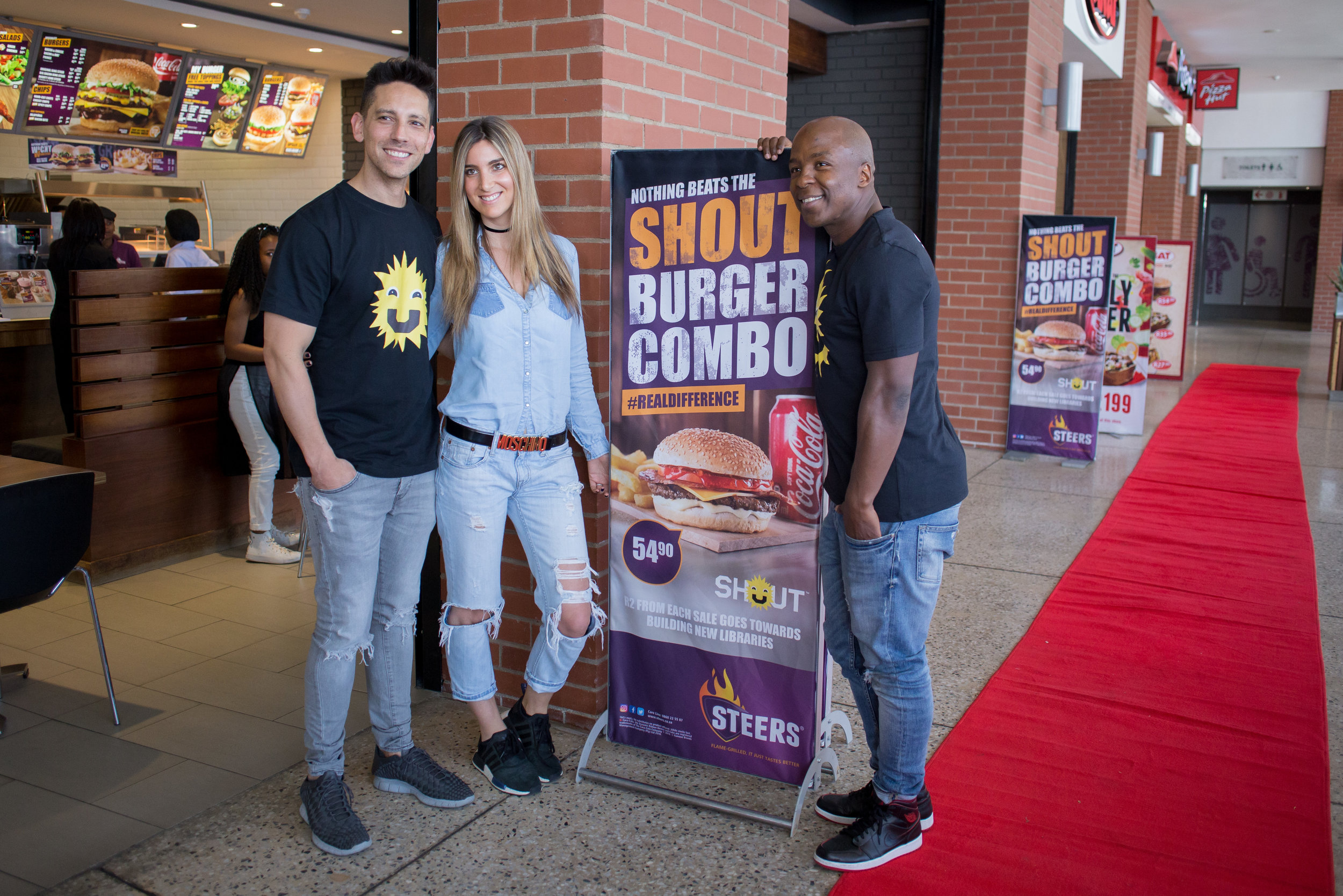 Danny K, Lisa Koppel & Kabelo Mabelane, Steers SHOUT Burger Media Launch.jpg