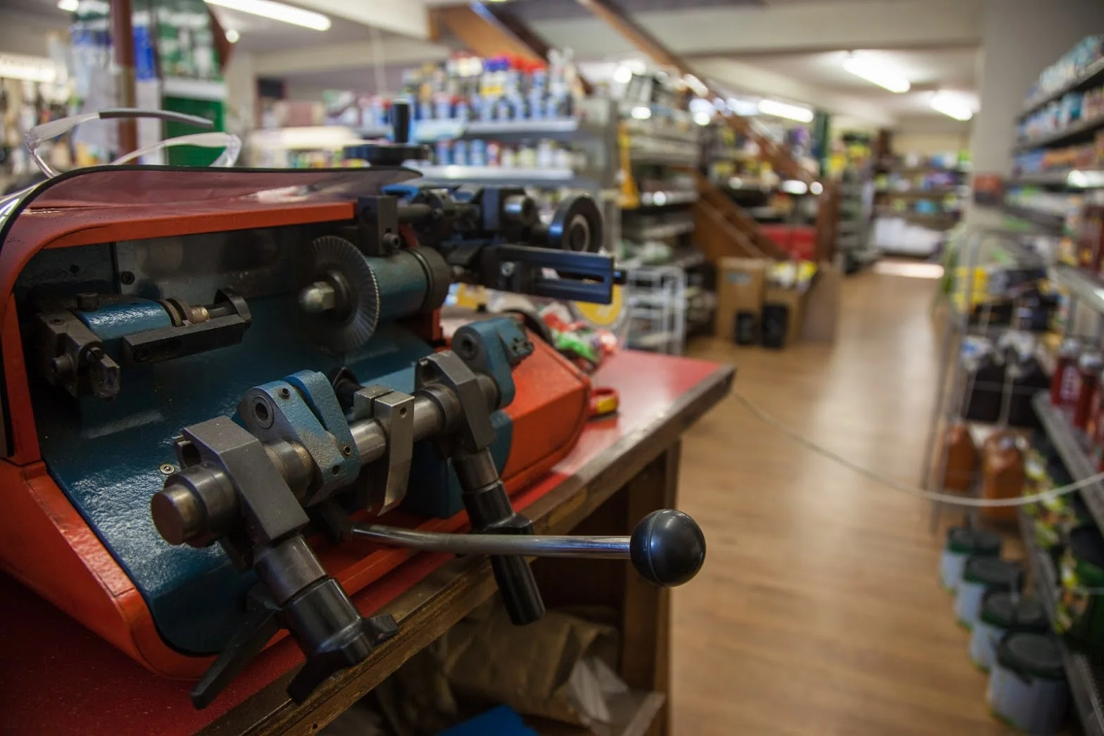 The trusty old key cutting machine.