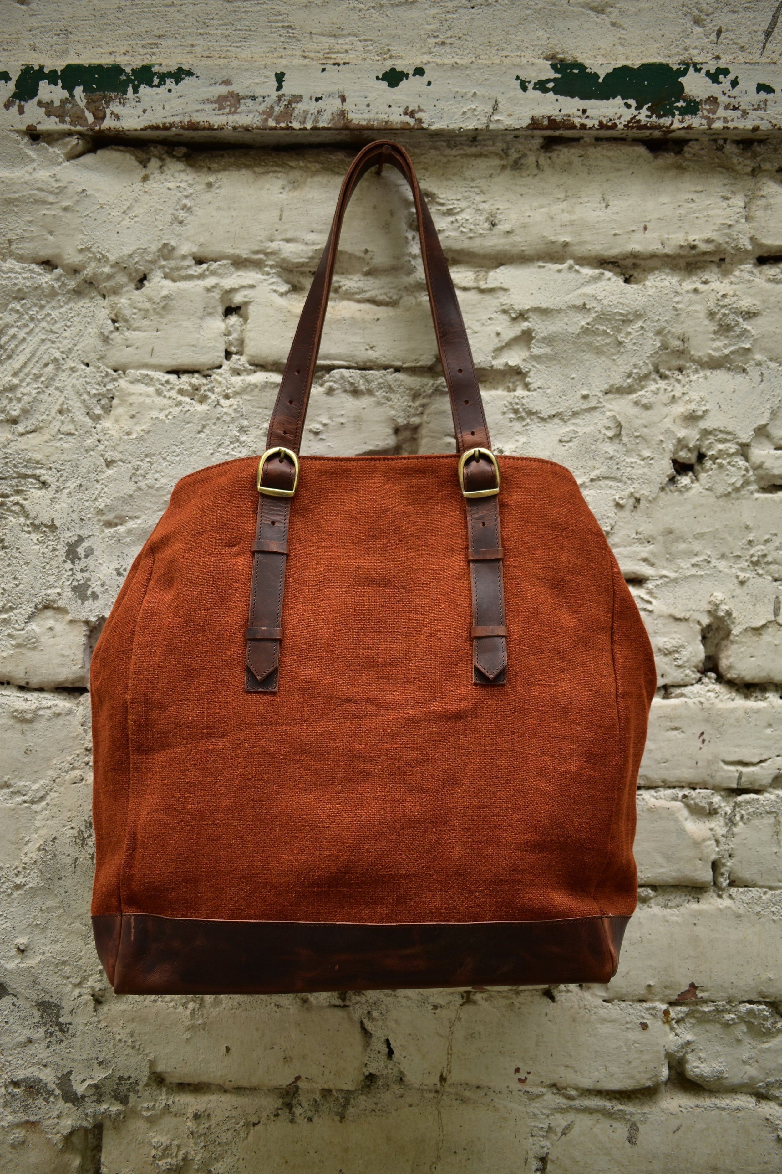Red with Camel Suede Tote Bag