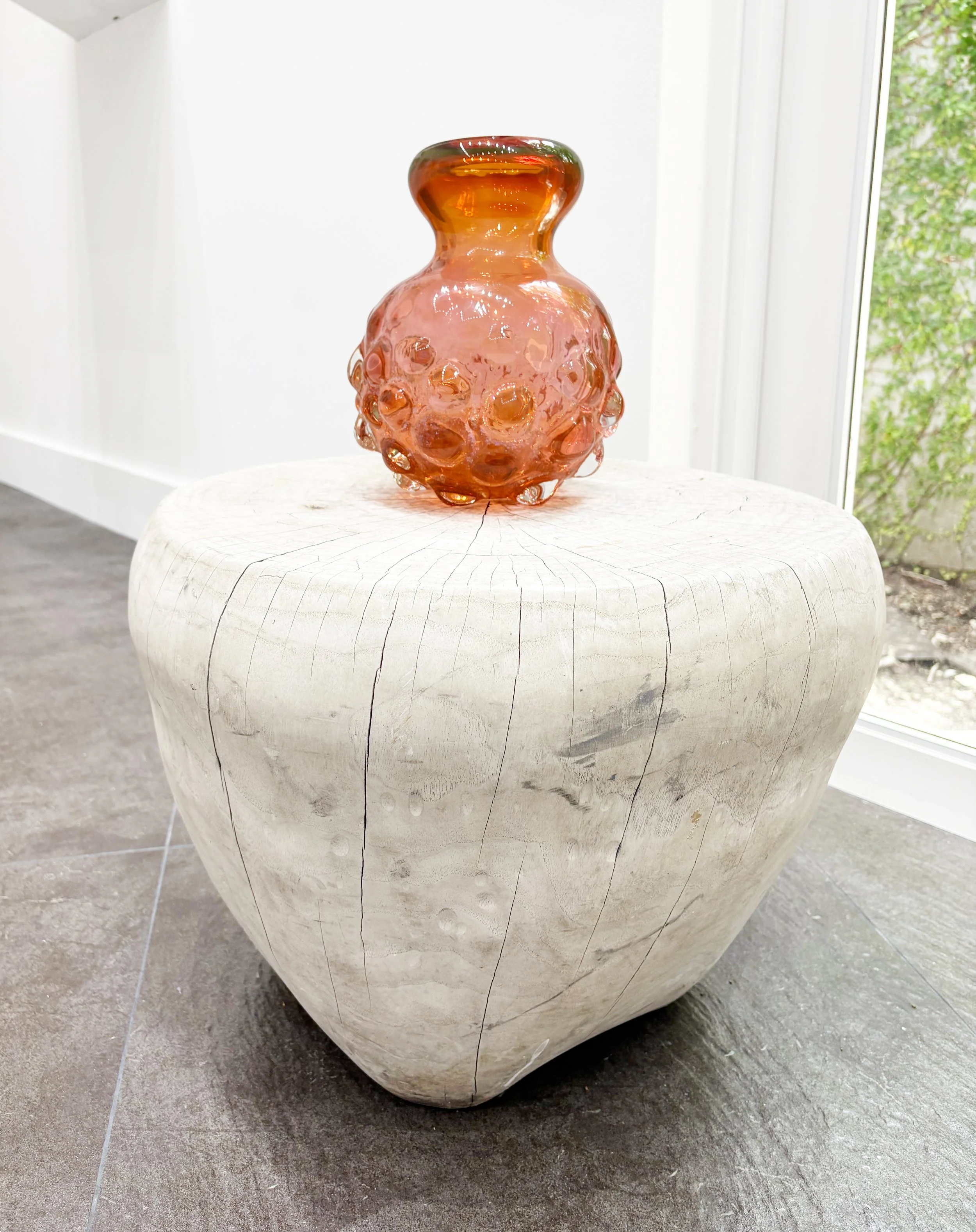  Salmon Melon Ball Vase   David Goldhagen and Alan Bennett   9.5 in x 7.5 in x 7.5 in   Clear and colored glass&nbsp; 