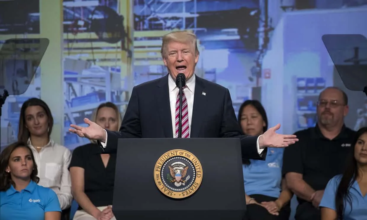 Donald Trump gives a speech on tax reform to the National Association Of Manufacturers. Photograph: UPI/Barcroft Images