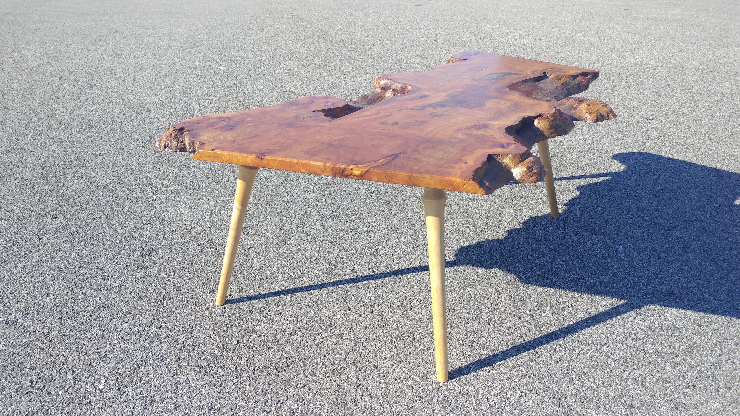 Live Edge Walnut Wood Slab Coffee Table with Turned Legs