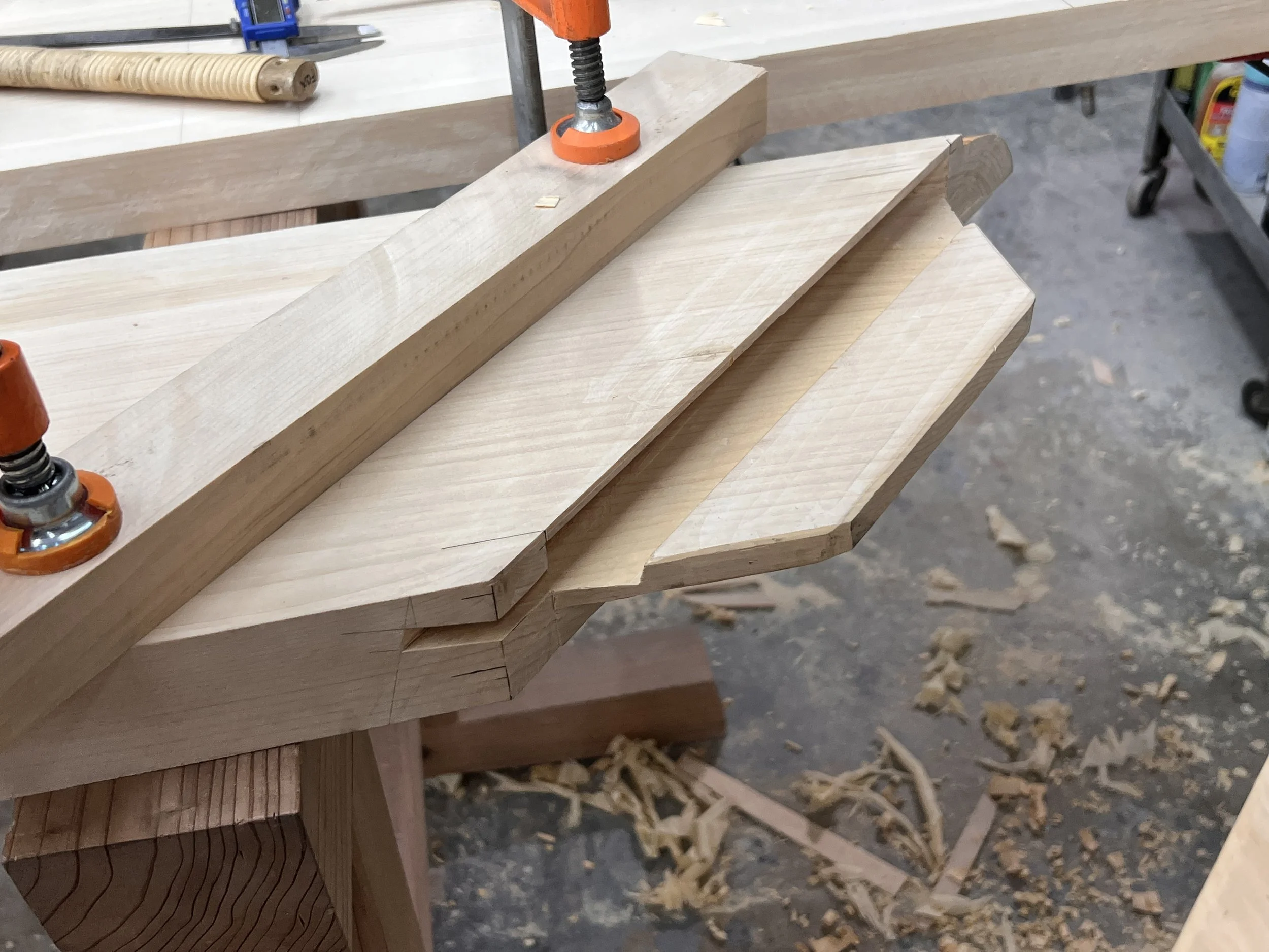  The beauty of Japanese joinery methods is that they have been refined over millennia to be elegant, functional and work with the natural strength of the wood. A simple oak wedge pushes on finely adjusted bearing surfaces so that as it is driven in t