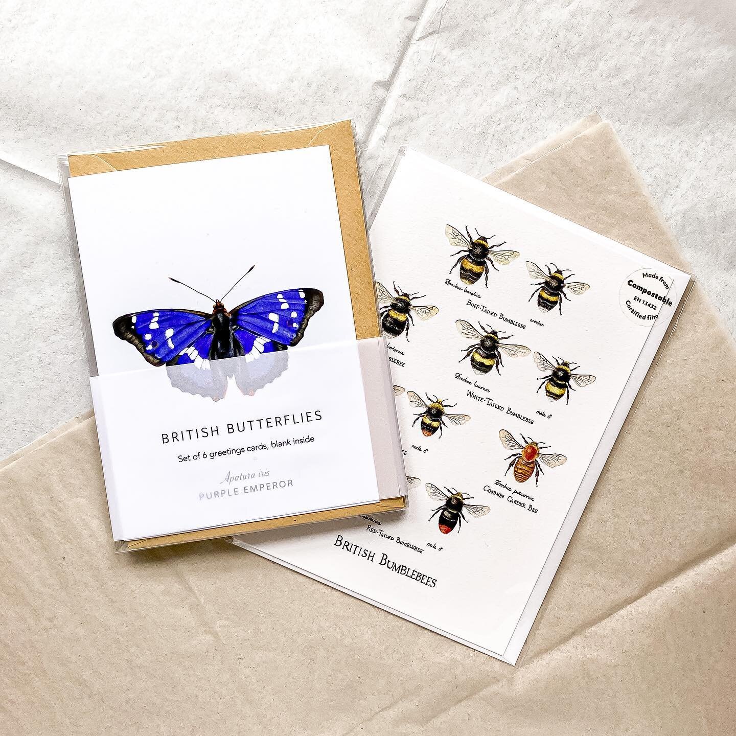 Butterfly and bumblebee cards are ready to buy from my new Etsy shop 🦋🐝 (link in bio!) They come in fully compostable sleeves and recycled paper packaging 🌱
.
P.S they look good in a frame too 🖼 
.
.
.
.
.
#etsy #bristolartist #bristoletsyteam #b