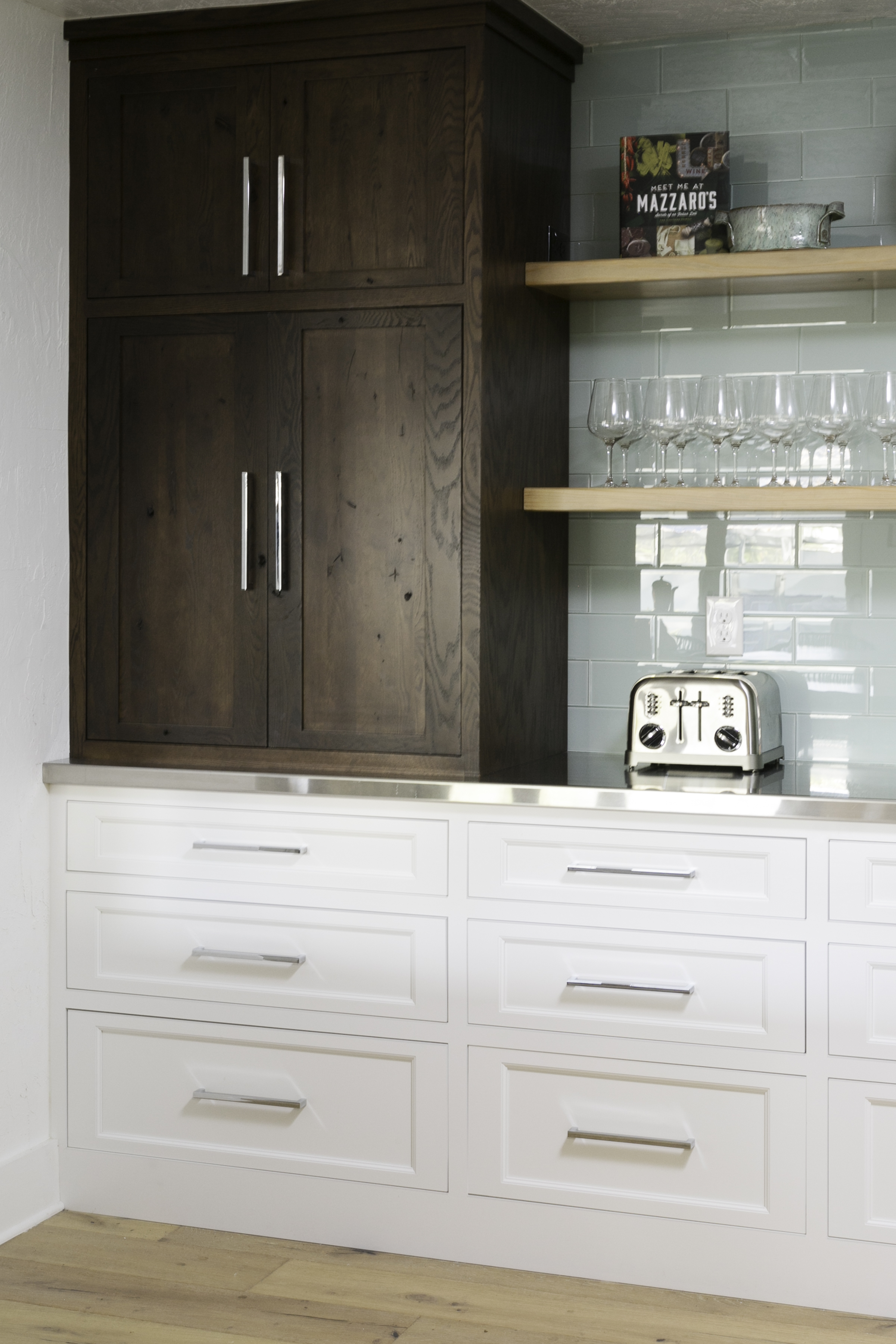 Functional kitchen storage for microwave and coffee