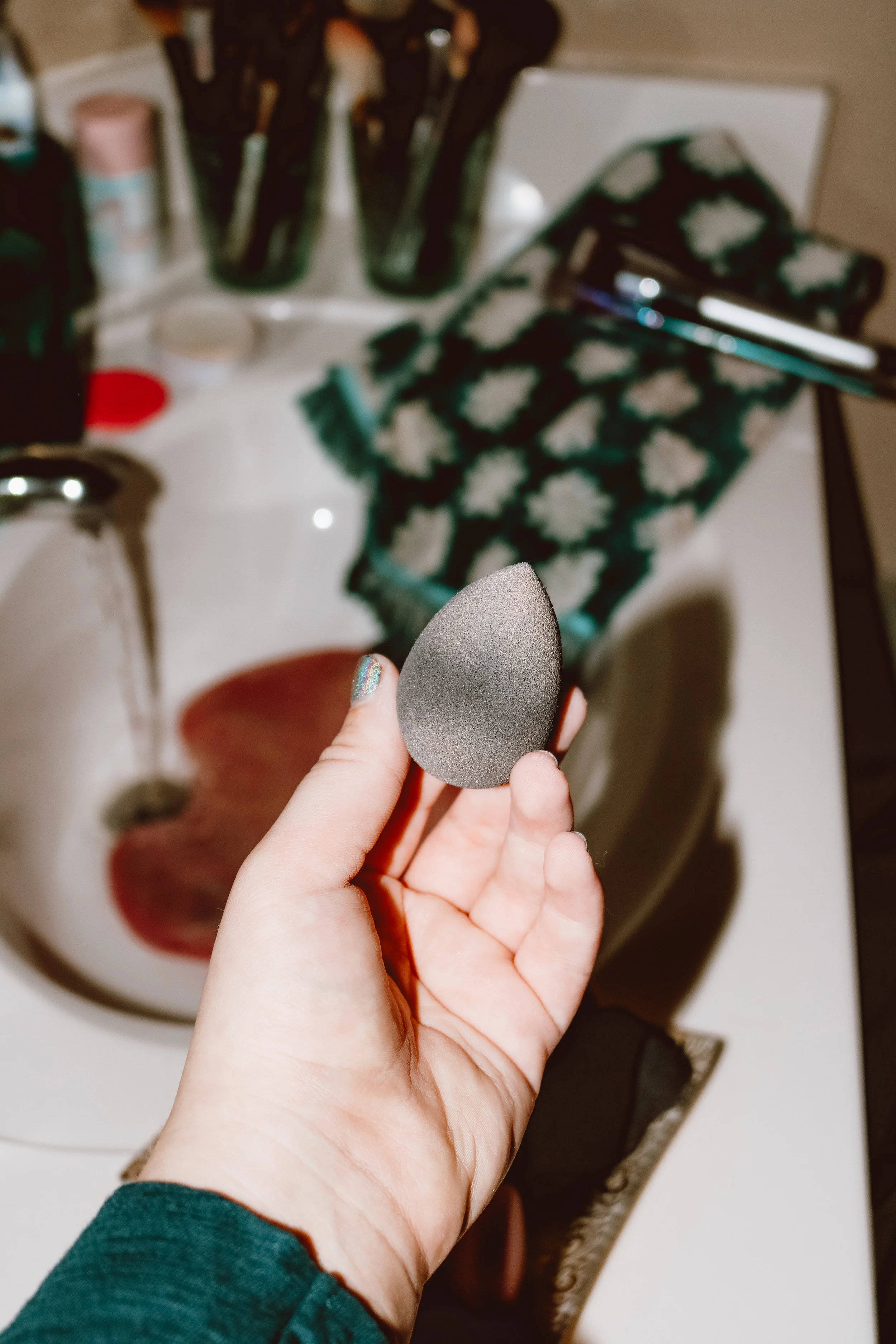 Pre-wash. When your sponges have residue caked on the outside or when you squeeze them and they kind of stick together before bouncing back to their shape, that’s when you know they need to be washed.