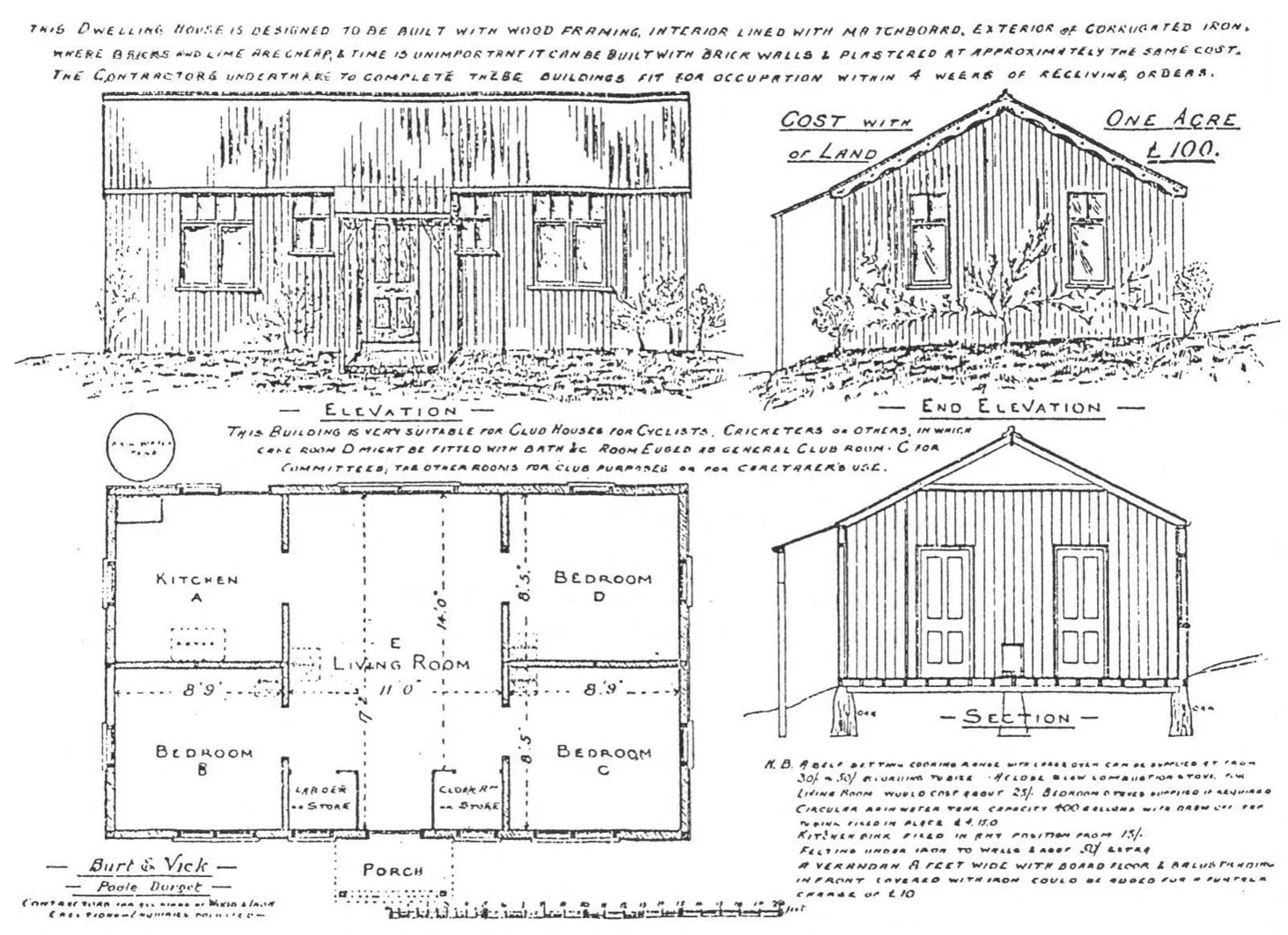 Early twentieth century drawing of the manufacturer of the prefabricated Colonial Bungalows