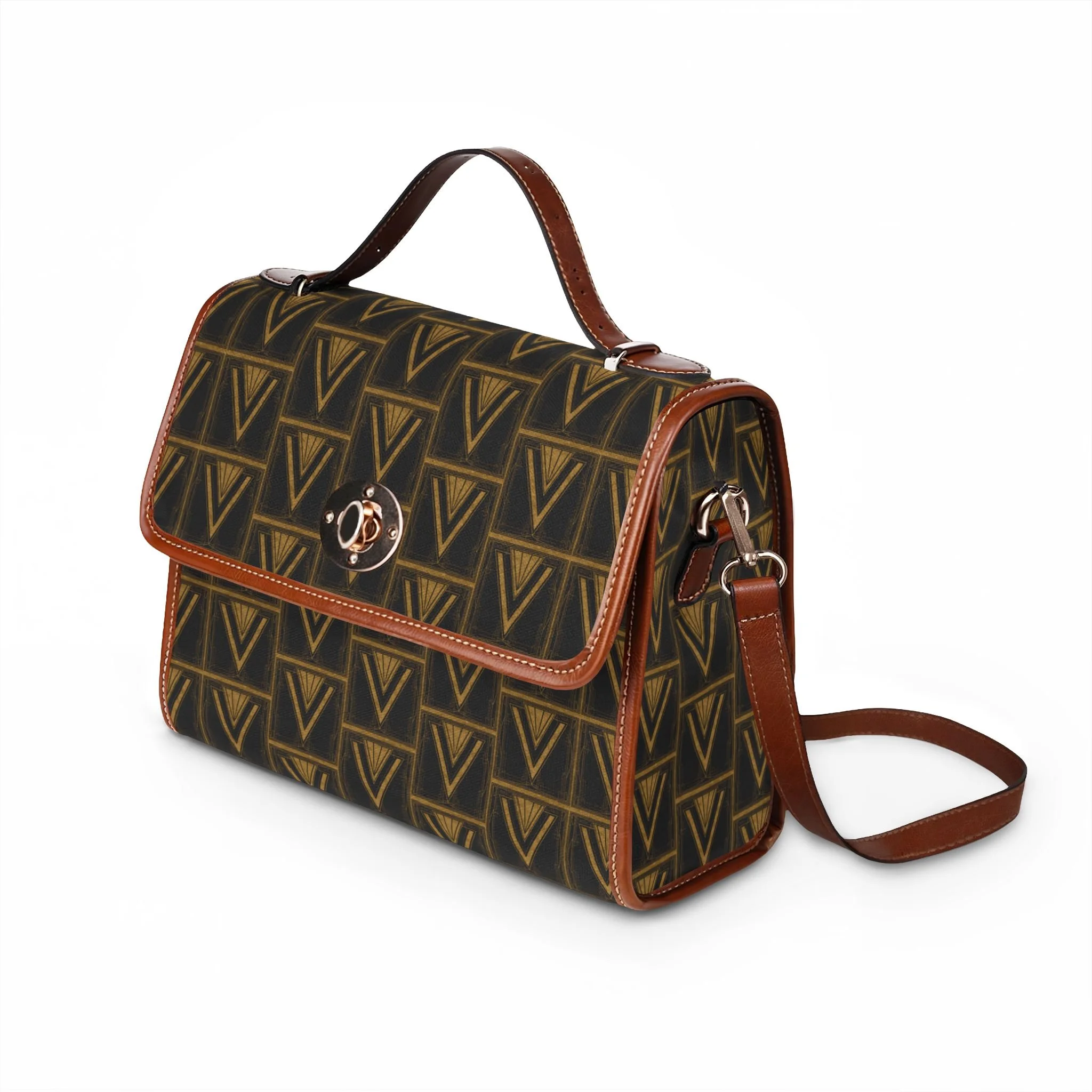 Jazz Moderne "V" Black & Bronze Travel Satchel