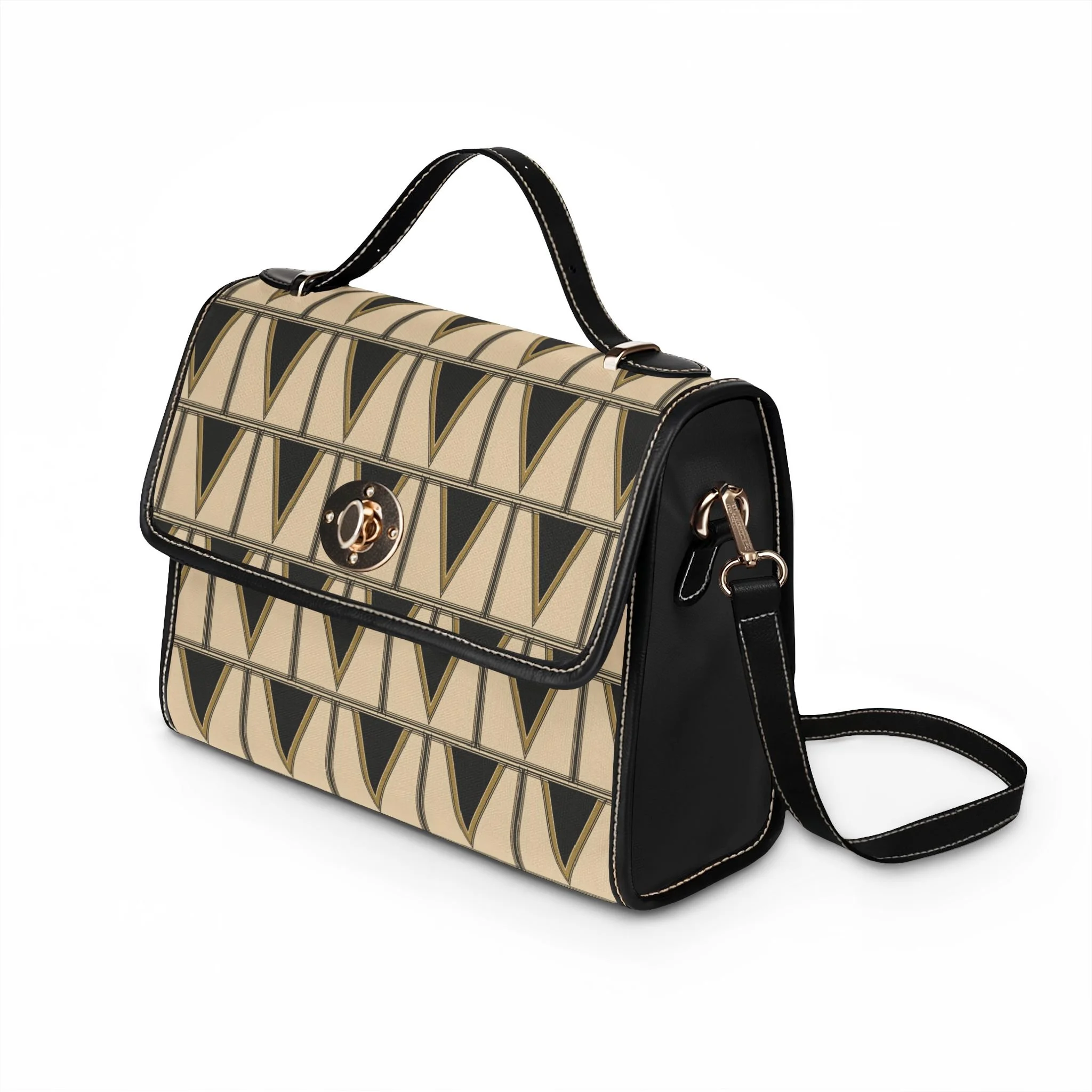 Jazz Moderne "V" Tan & Black Travel Satchel